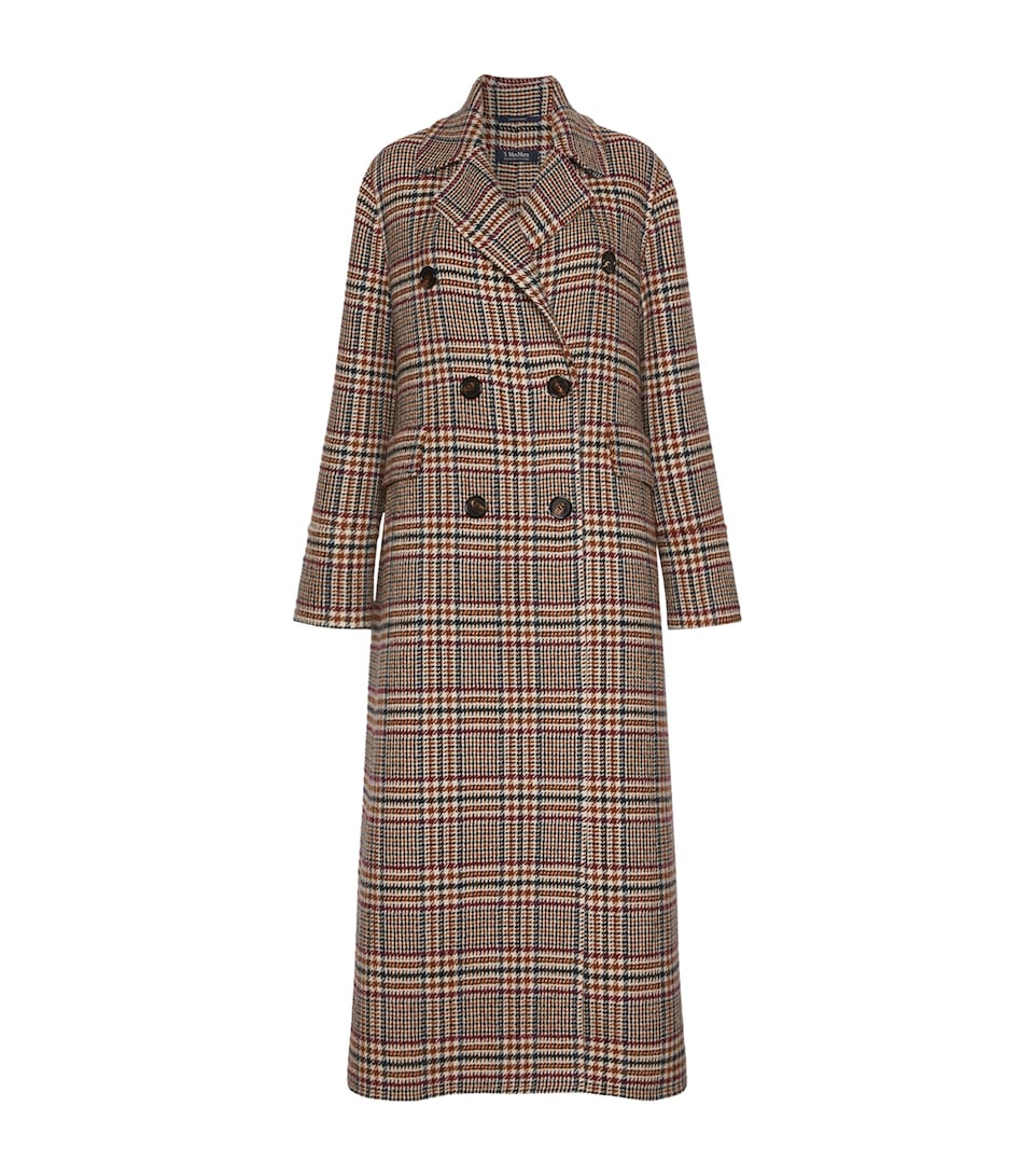 Max Mara Womens Virgin Wool Check Trench Coat Ultramarine