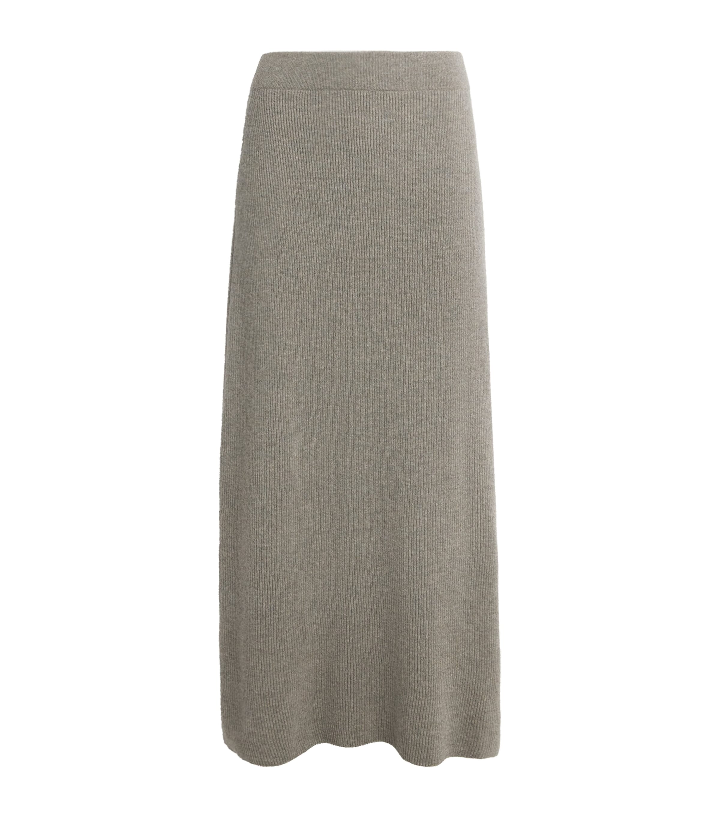 Agnona Womens Cashmere Ribbed Midi Skirt Warm Grey Sand