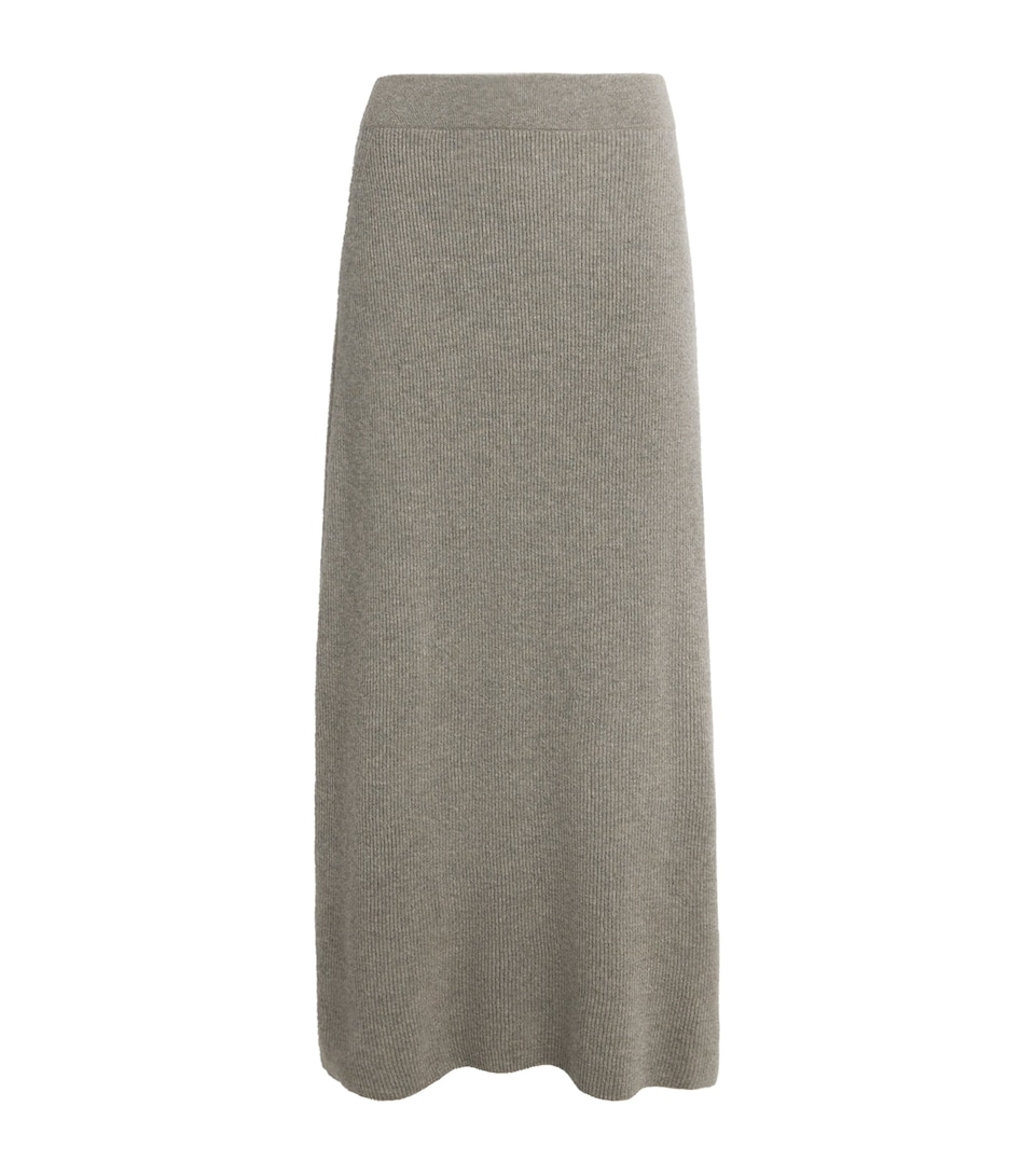 Agnona Womens Cashmere Ribbed Midi Skirt Warm Grey Sand