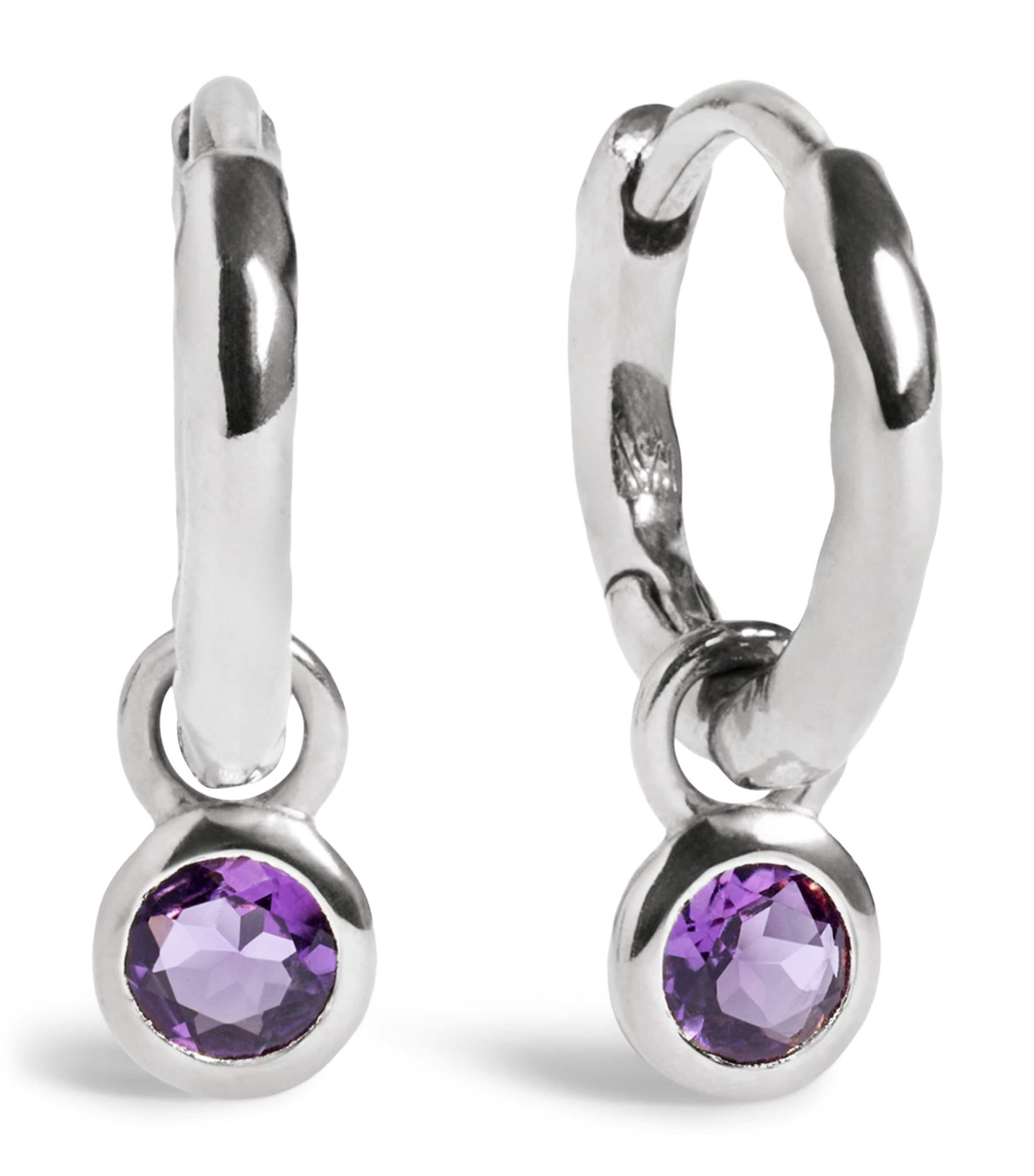 Monica Vinader Sterling Silver and Amethyst February Birthstone Huggie Earrings Purple