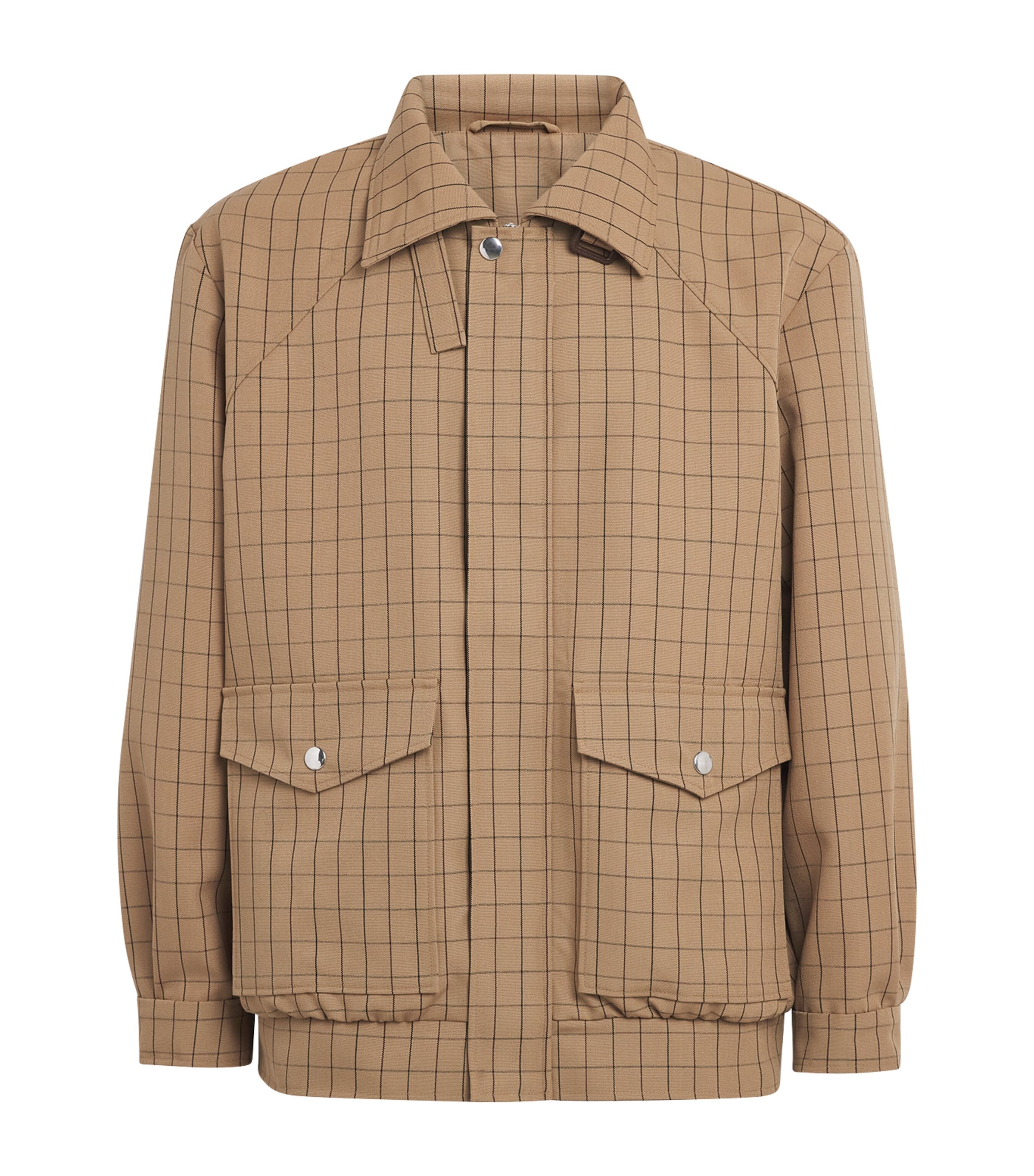 Séfr Mens Virgin Wool Check Bomber Jacket Beige