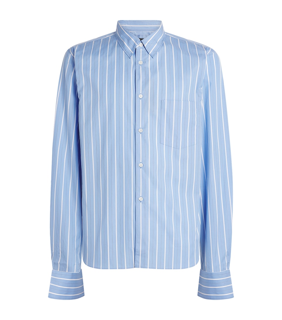 Comme Des Garçons Mens Cotton Stripe Lace-Detail Shirt Sax/white X Black