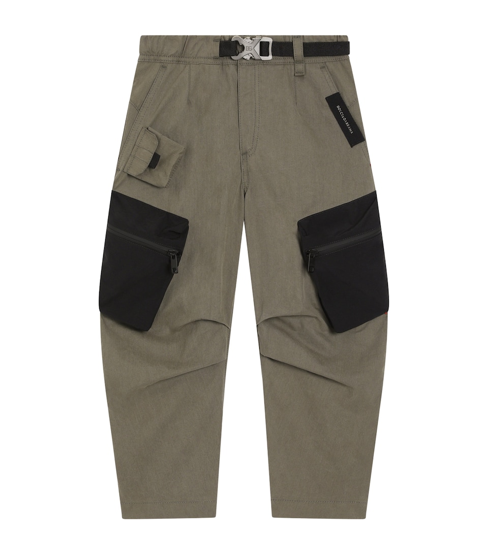 Dolce&Gabbana Kids Cotton Cargo Trousers (8-12+ Years) Grigio Verde