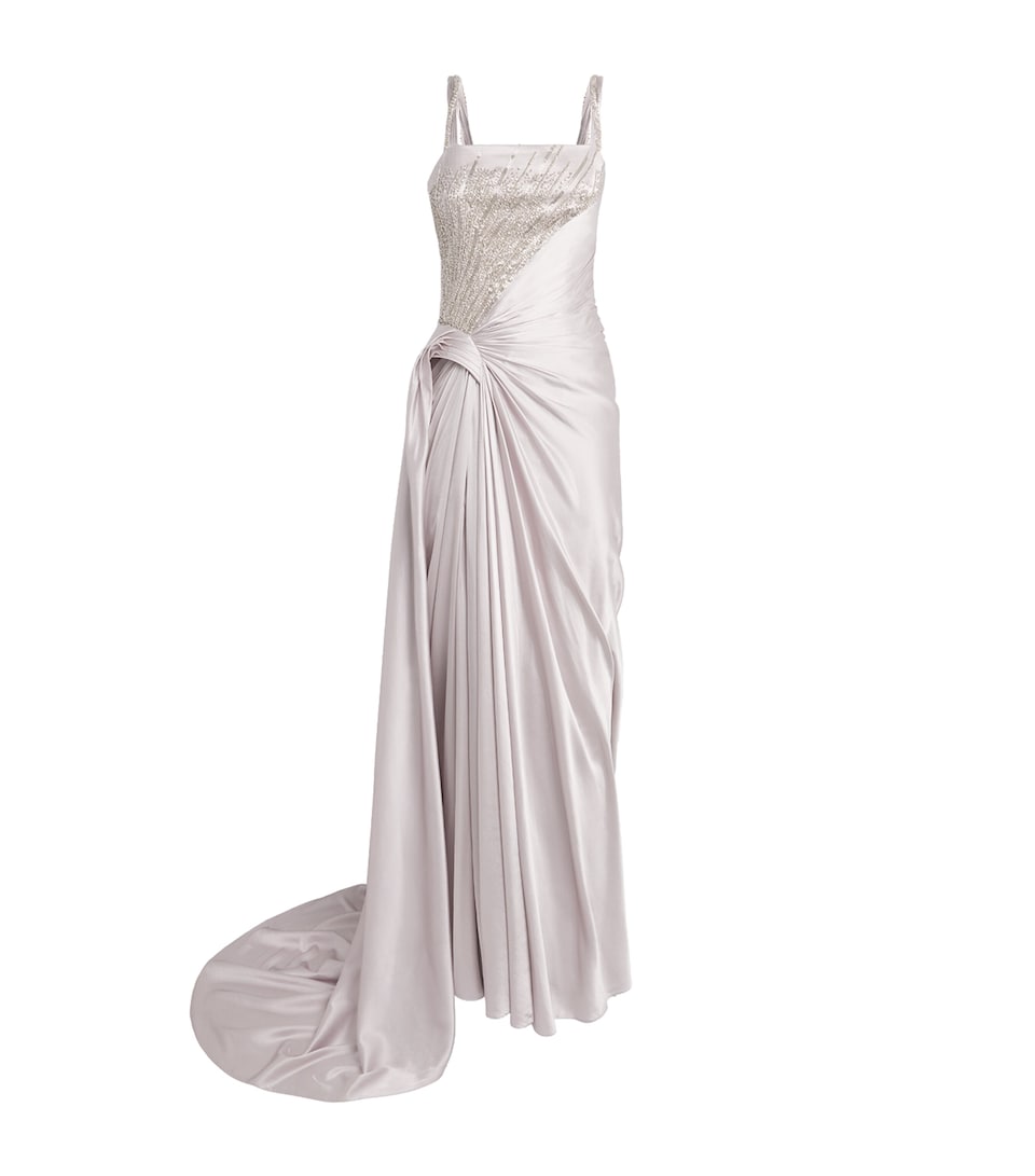 Stretch-Silk Crystal-Embellished Gown