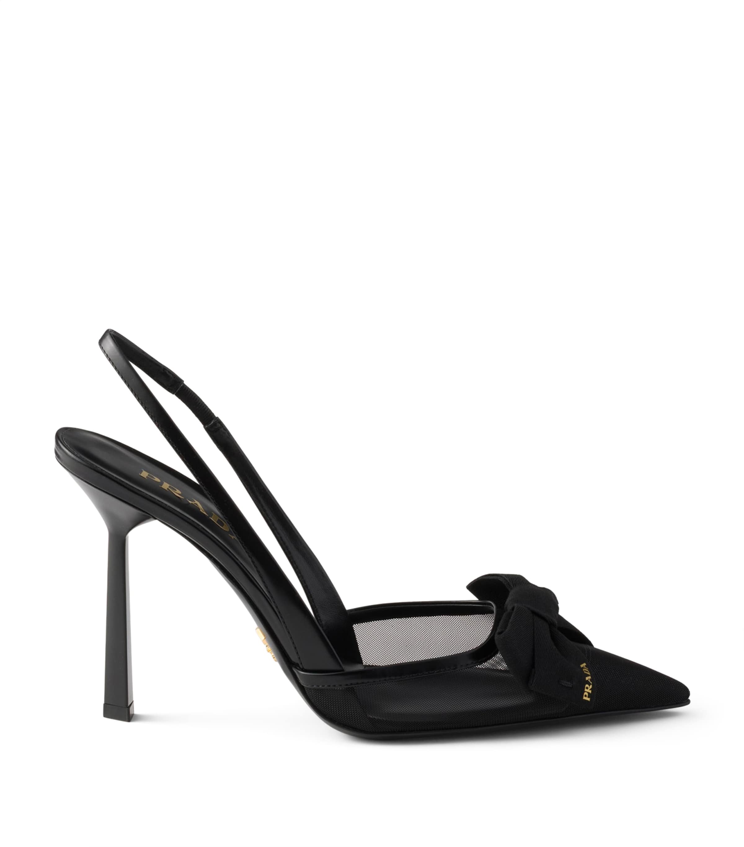 Prada Mesh Bow Slingback Heels 100 Black