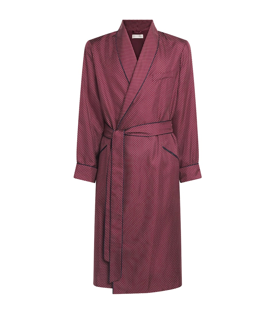 Olivia von Halle Mens Silk Twill Polka Dot Mescal Robe Bastien
