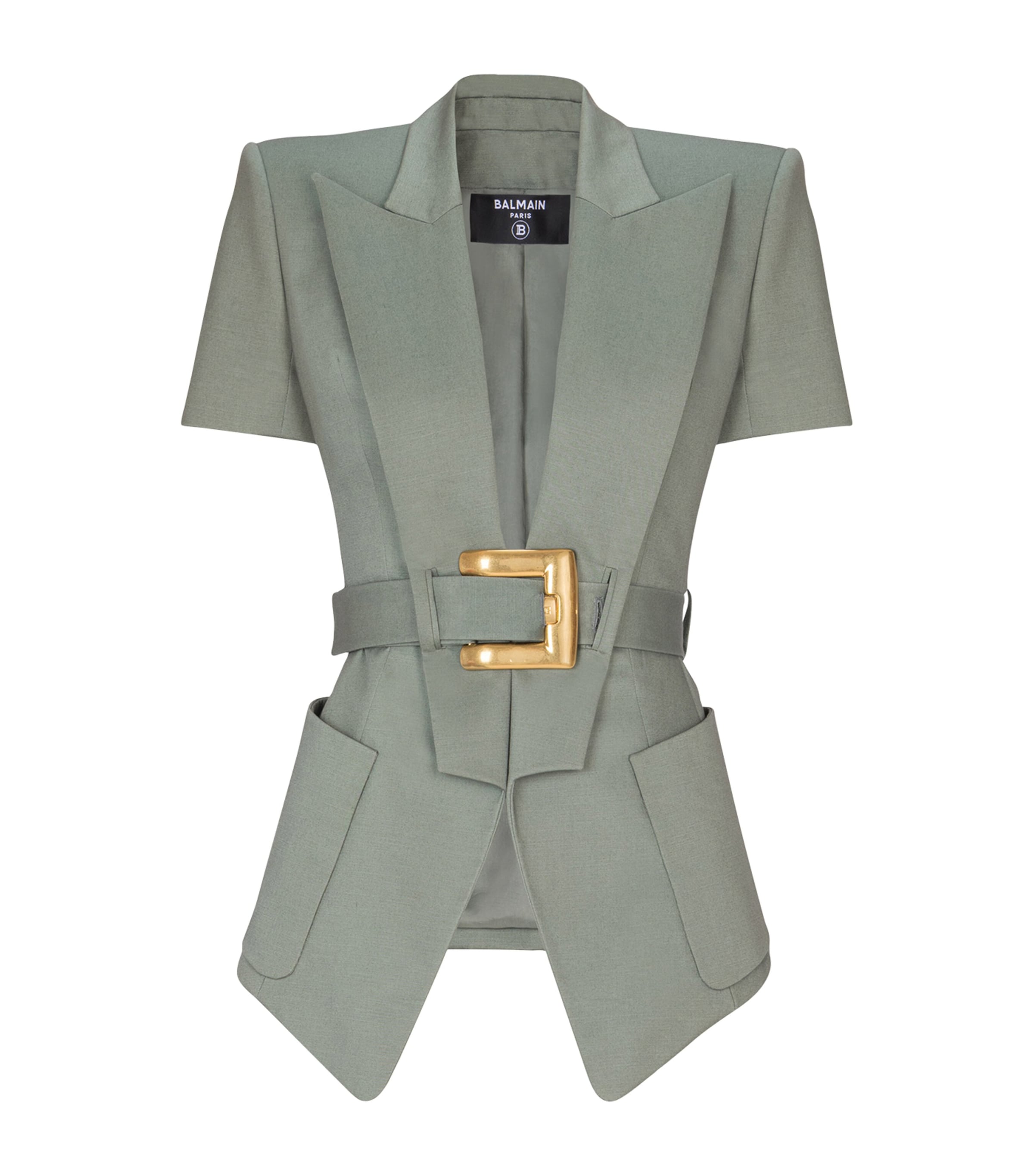 Balmain Womens Cotton Anthem Belted Jacket Vert Laurier