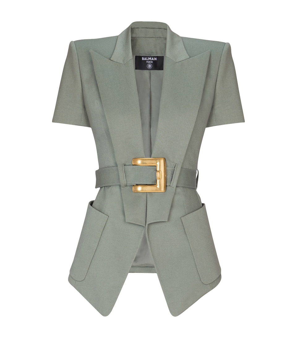 Balmain Womens Cotton Anthem Belted Jacket Vert Laurier
