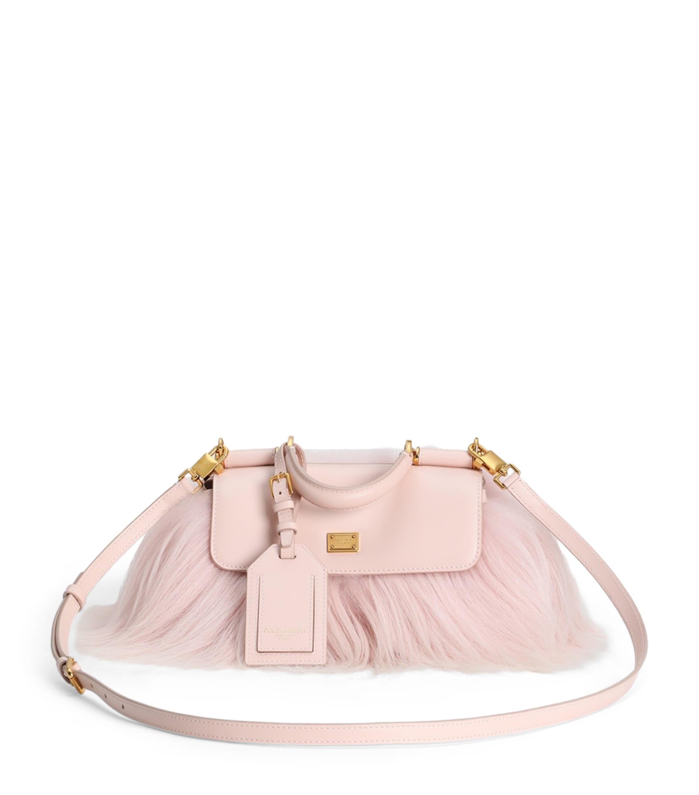 Dolce&Gabbana Mini Goat Fur-Calfskin My Sicily Top-Handle Bag Cipria/po