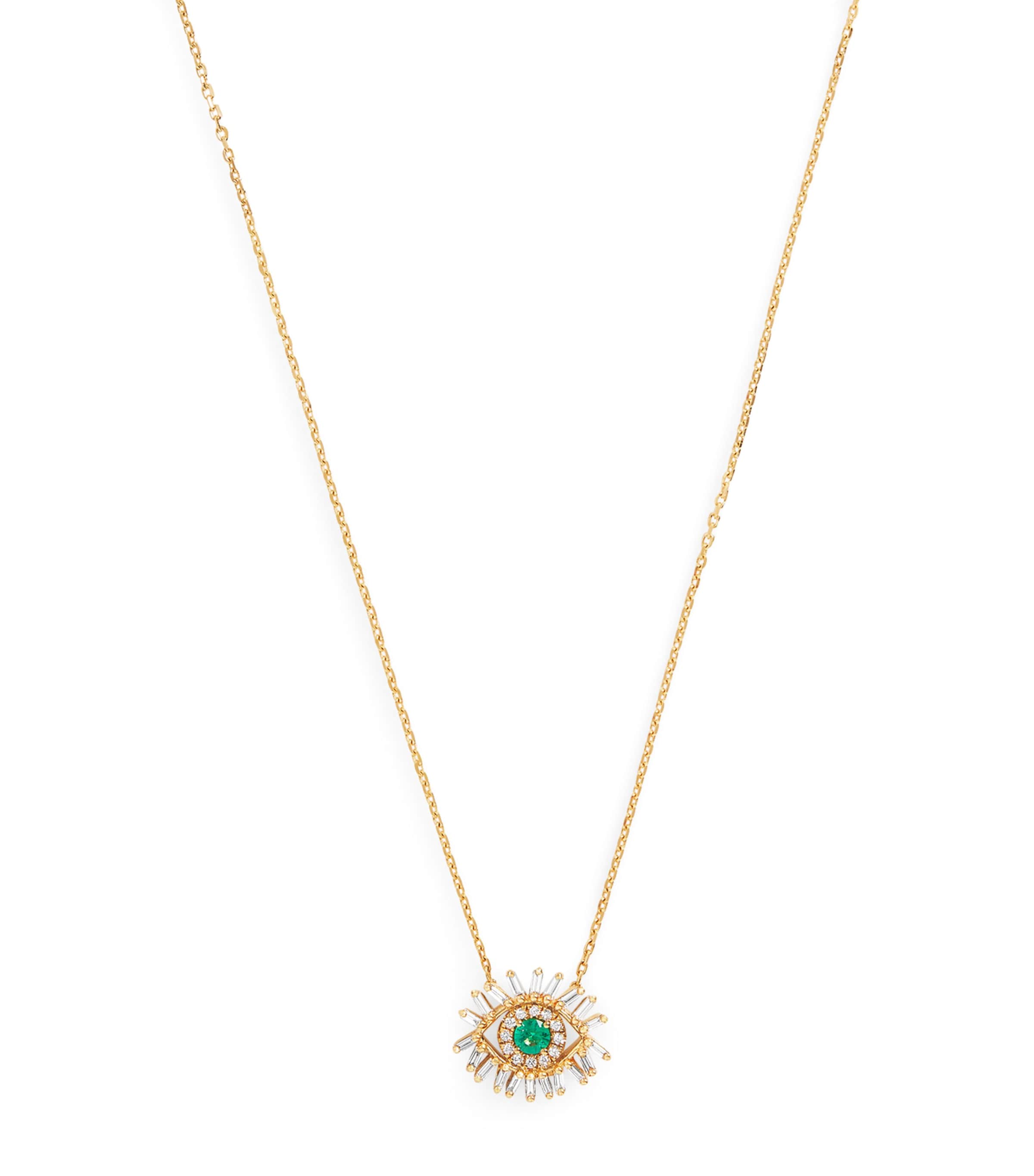 Suzanne Kalan Yellow Gold, Diamond and Emerald Mini Evil Eye Pendant Necklace Yg/emer
