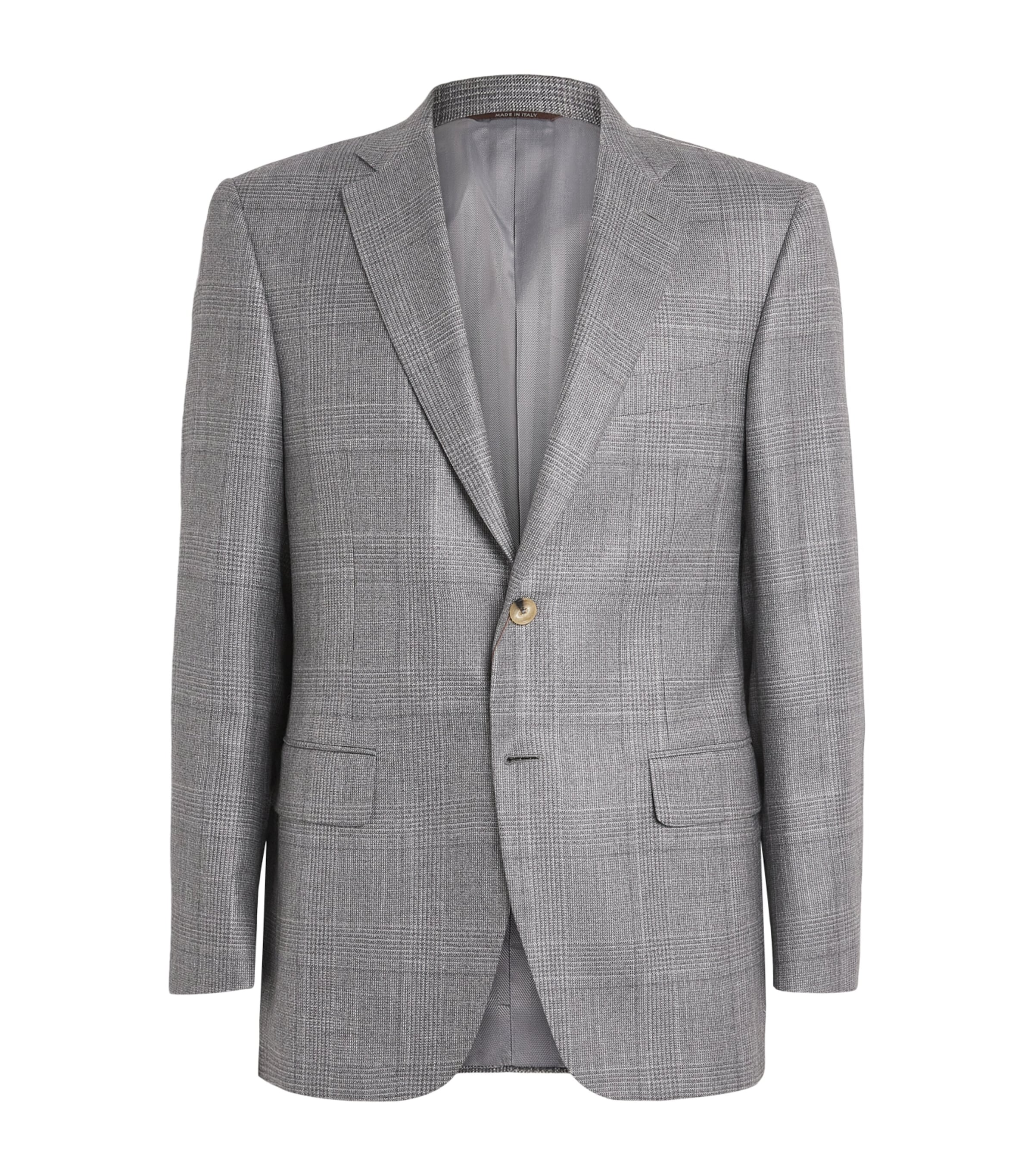Canali Mens Silk-Cashmere Check Blazer Grey