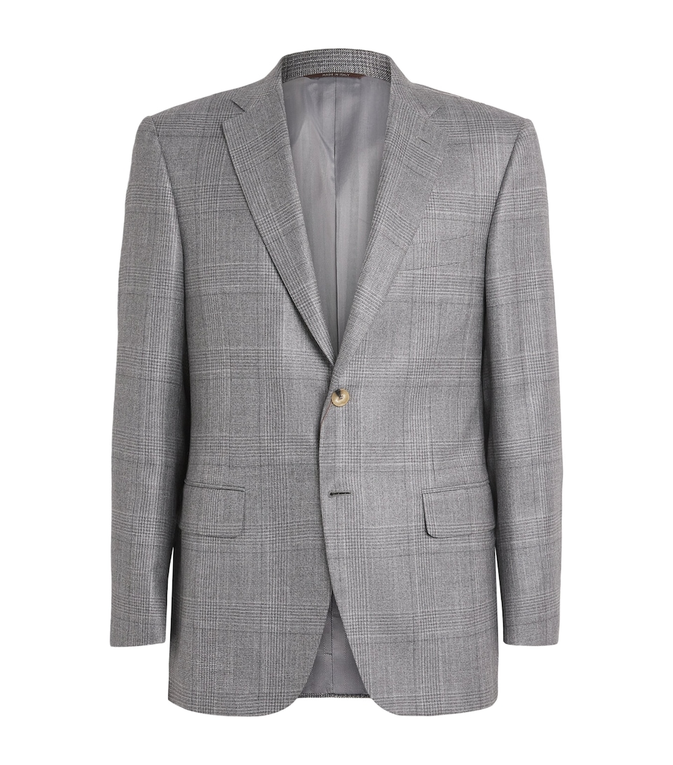 Canali Mens Silk-Cashmere Check Blazer Grey