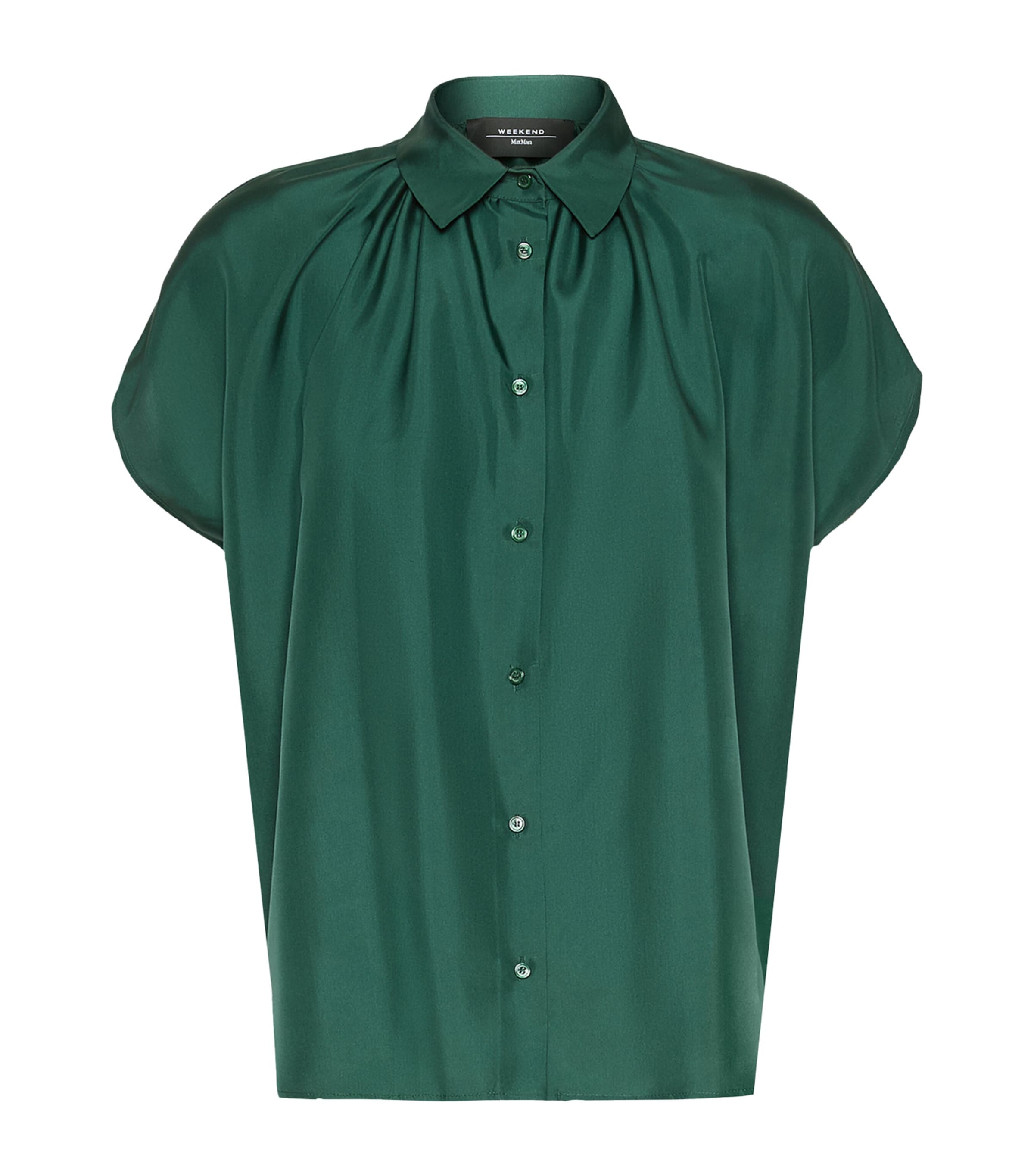 Weekend Max Mara Womens Silk Gathered Shirt Dark Green