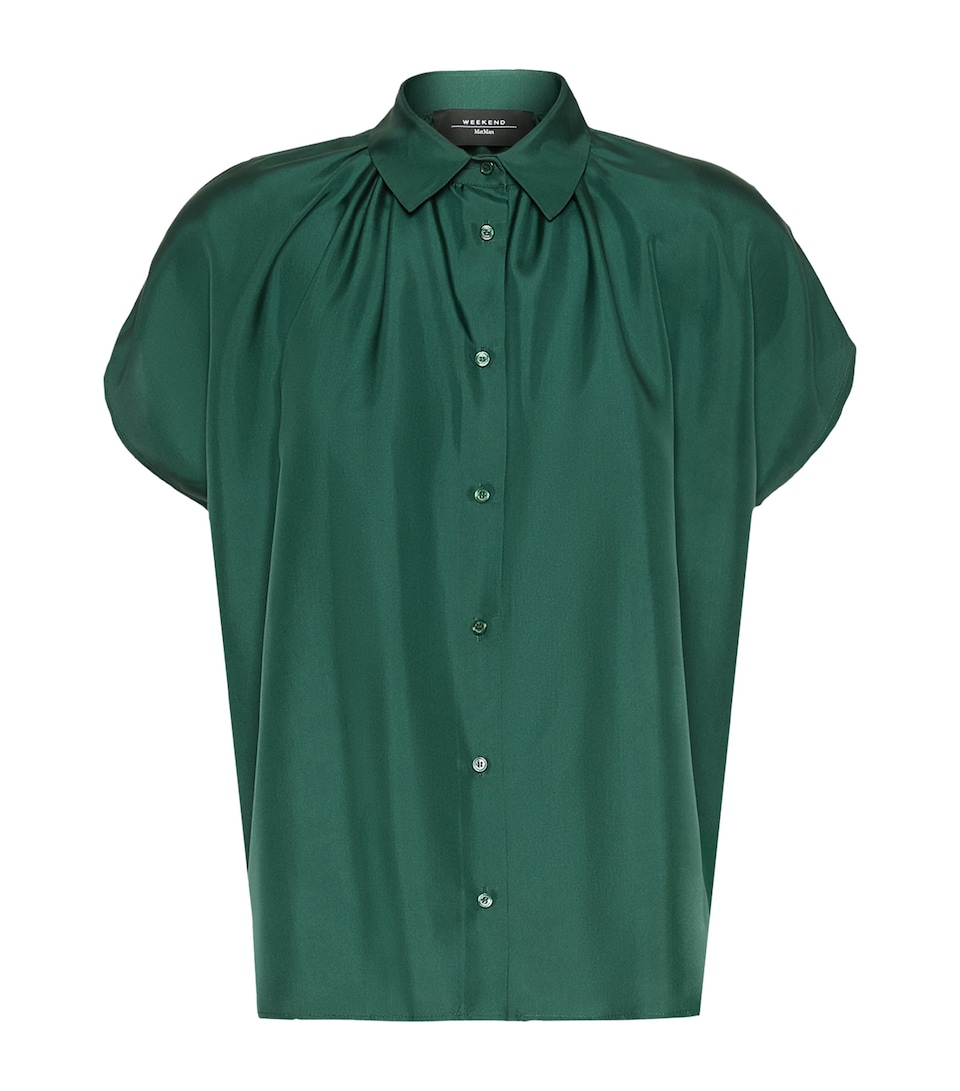 Weekend Max Mara Womens Silk Gathered Shirt Dark Green