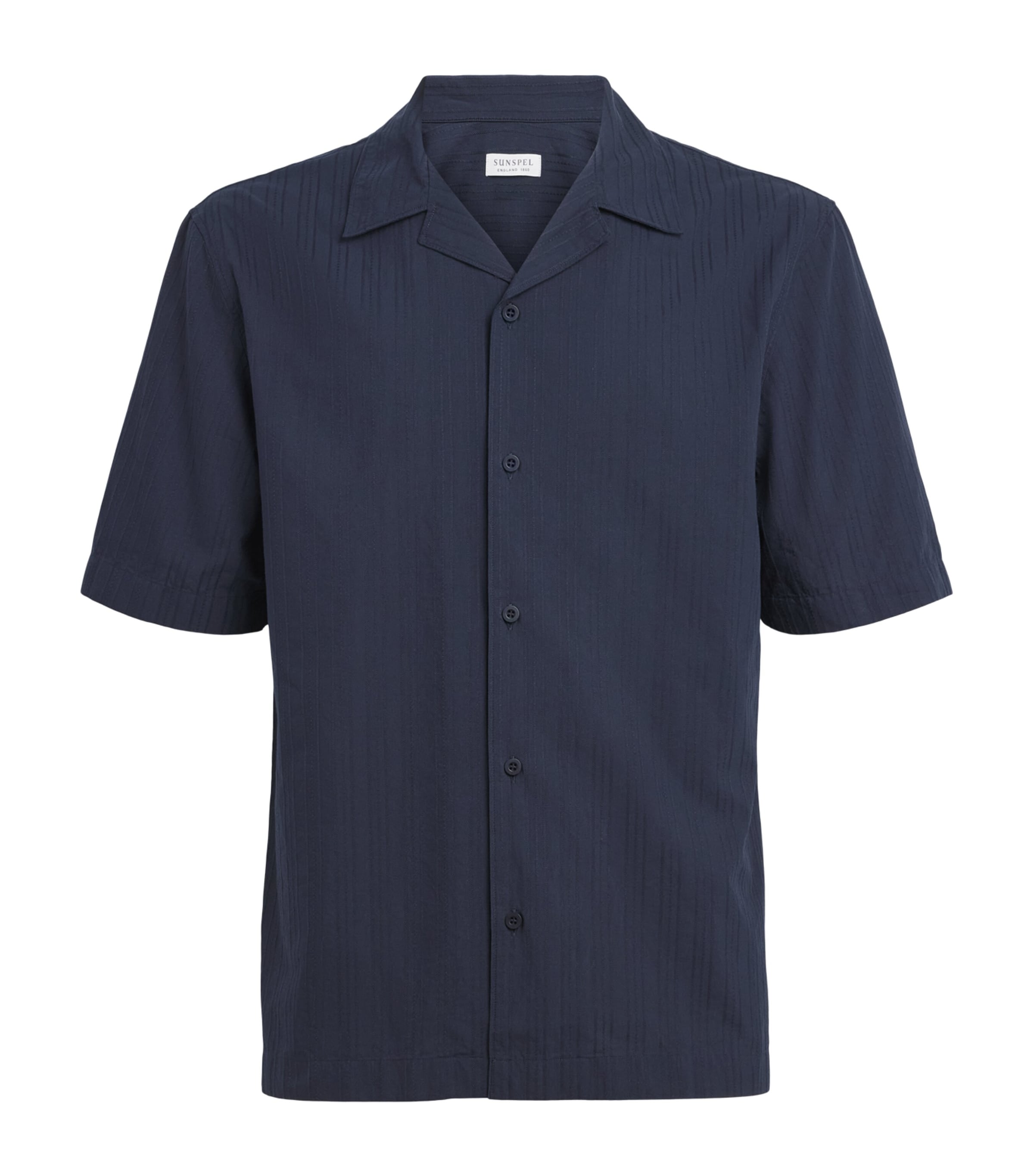 Sunspel Mens Cotton Textured Stripe Shirt Buaa Navy