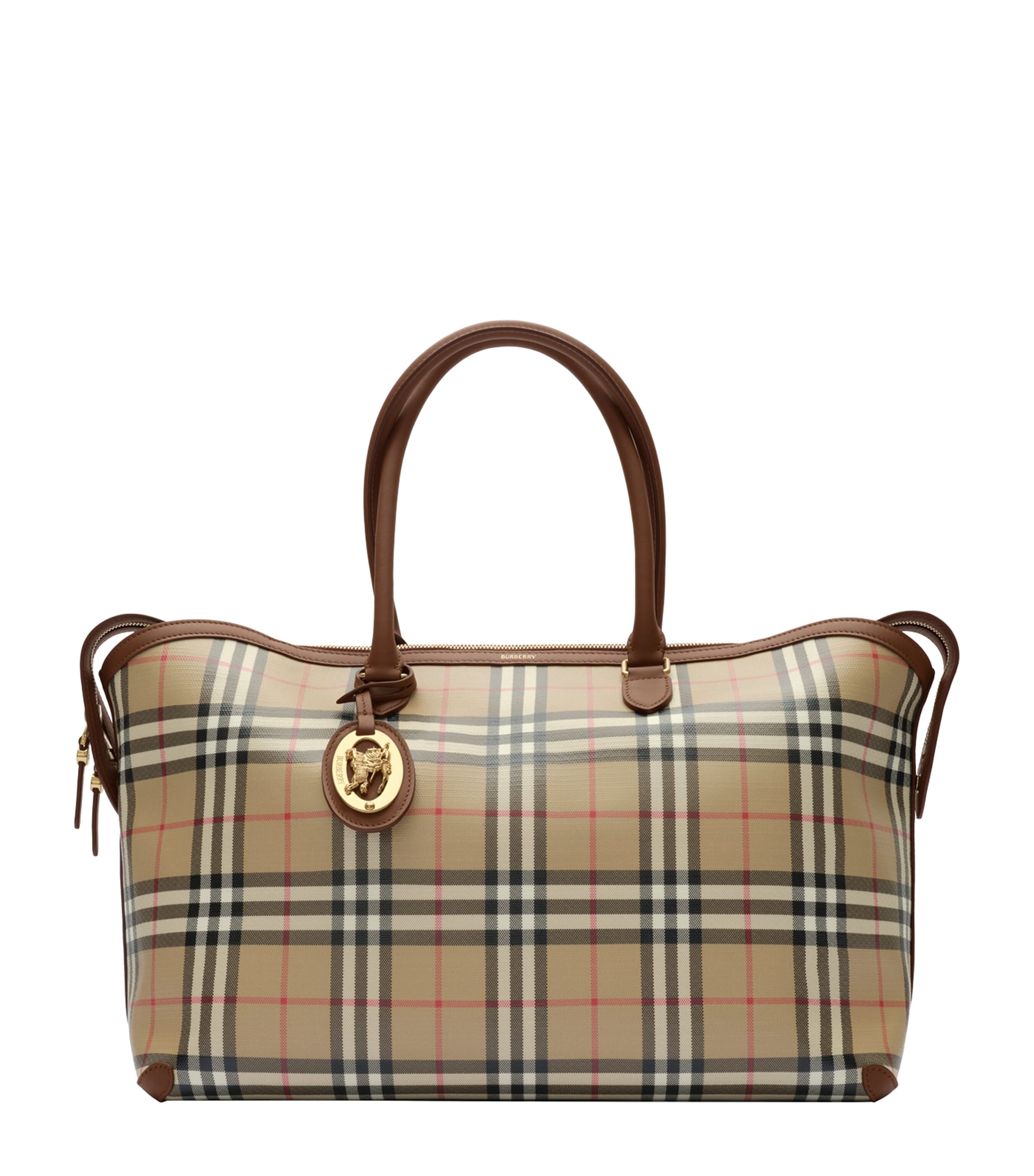 Burberry Medium Check Zipped Tote Bag Archive Beige
