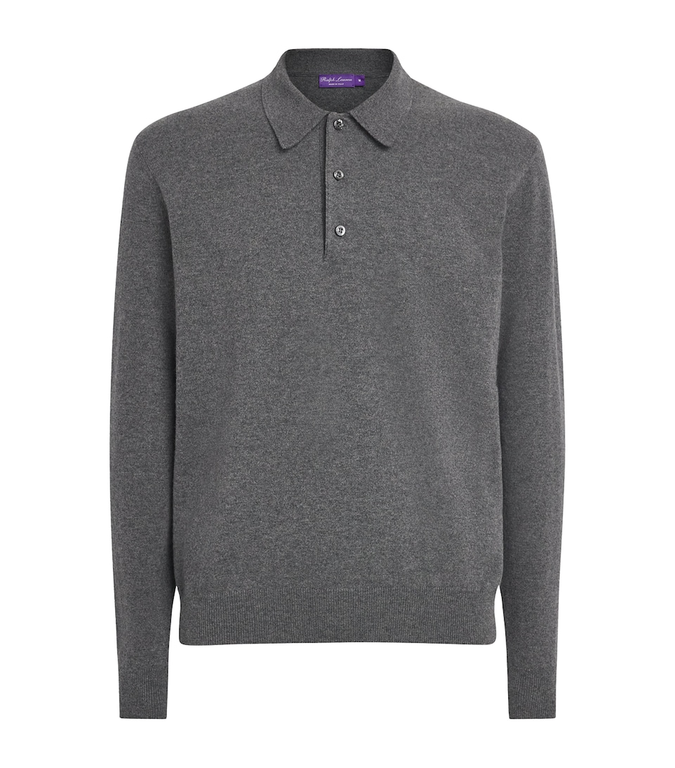 Ralph Lauren Purple Label Mens Cashmere Polo Sweater Medium Grey Melange