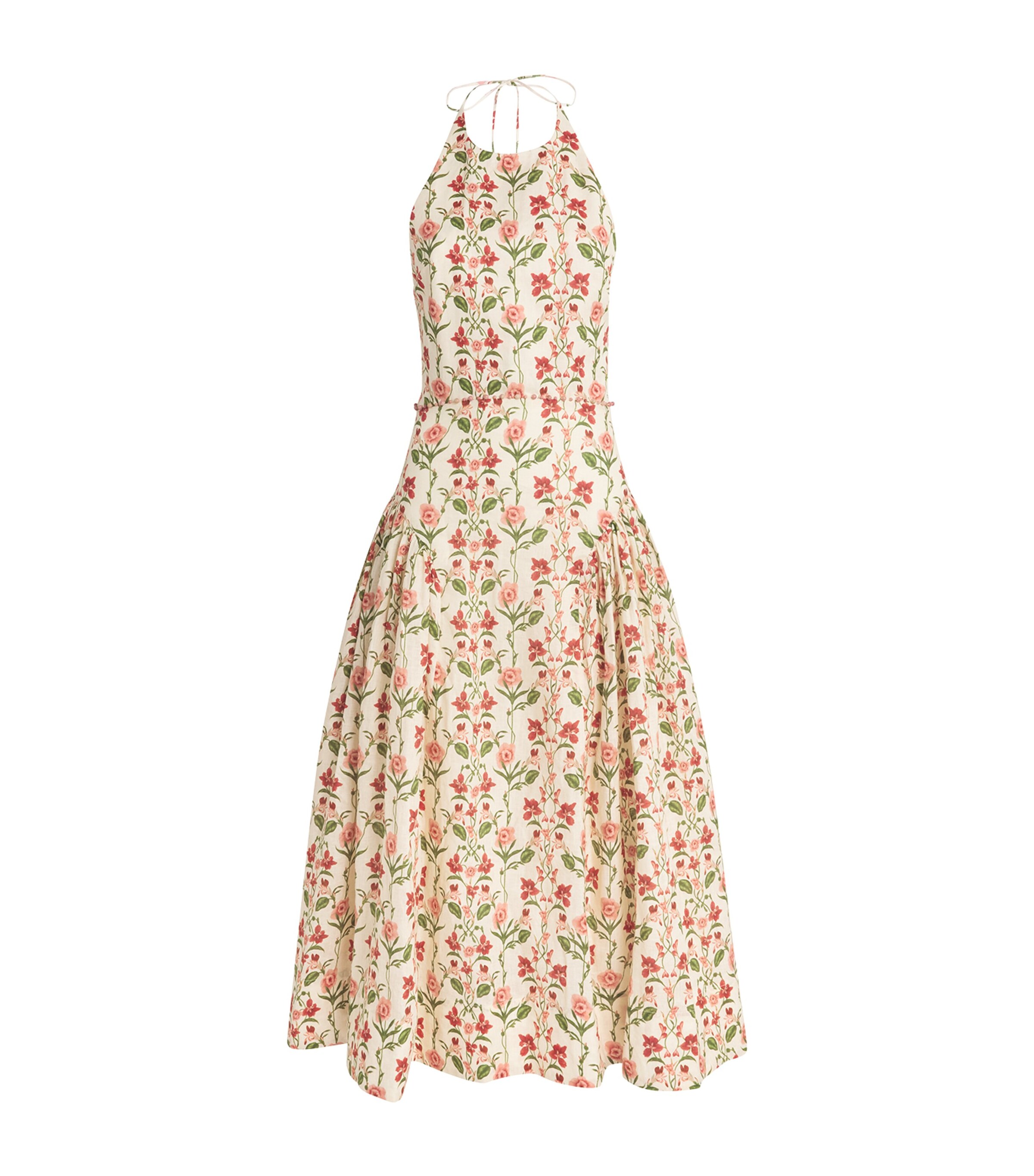 Cotton Floral Halterneck Midi Dress