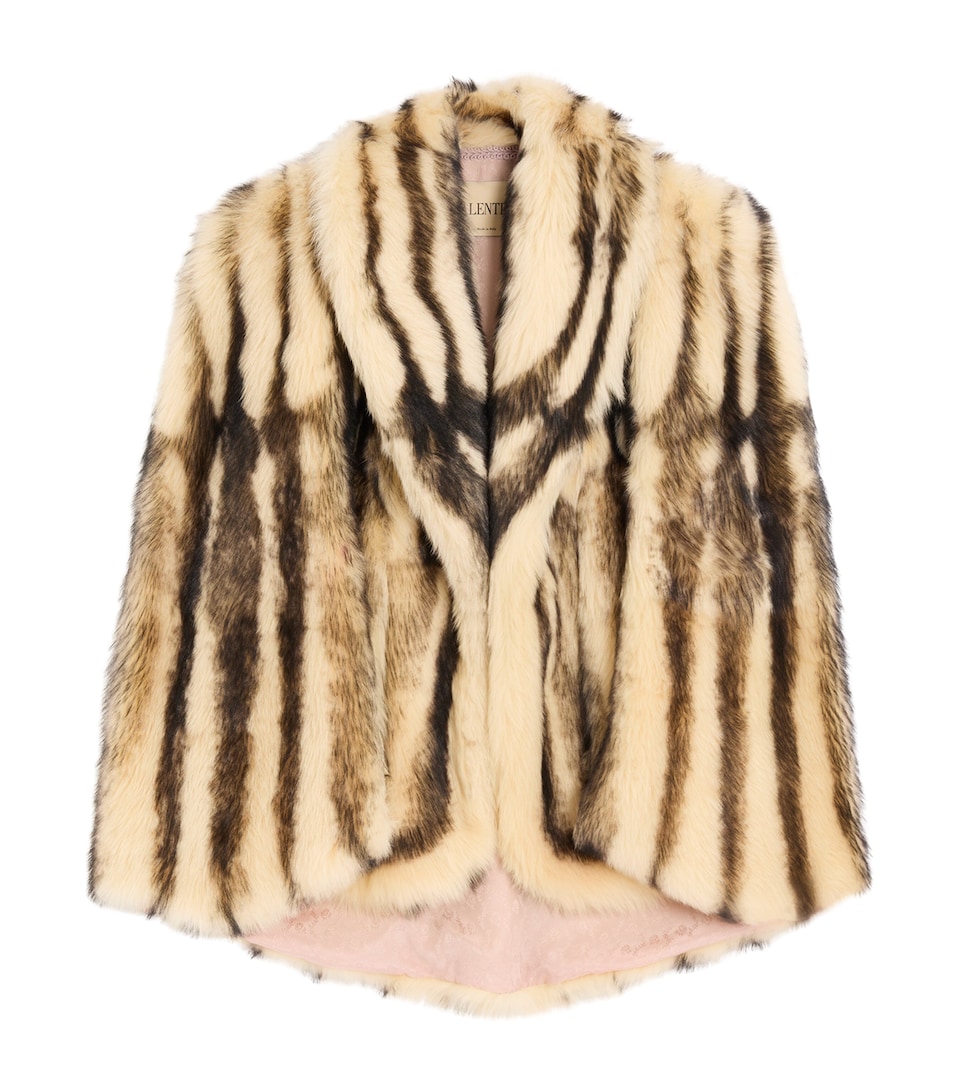 Valentino Womens Fur Striped Oversized Cape