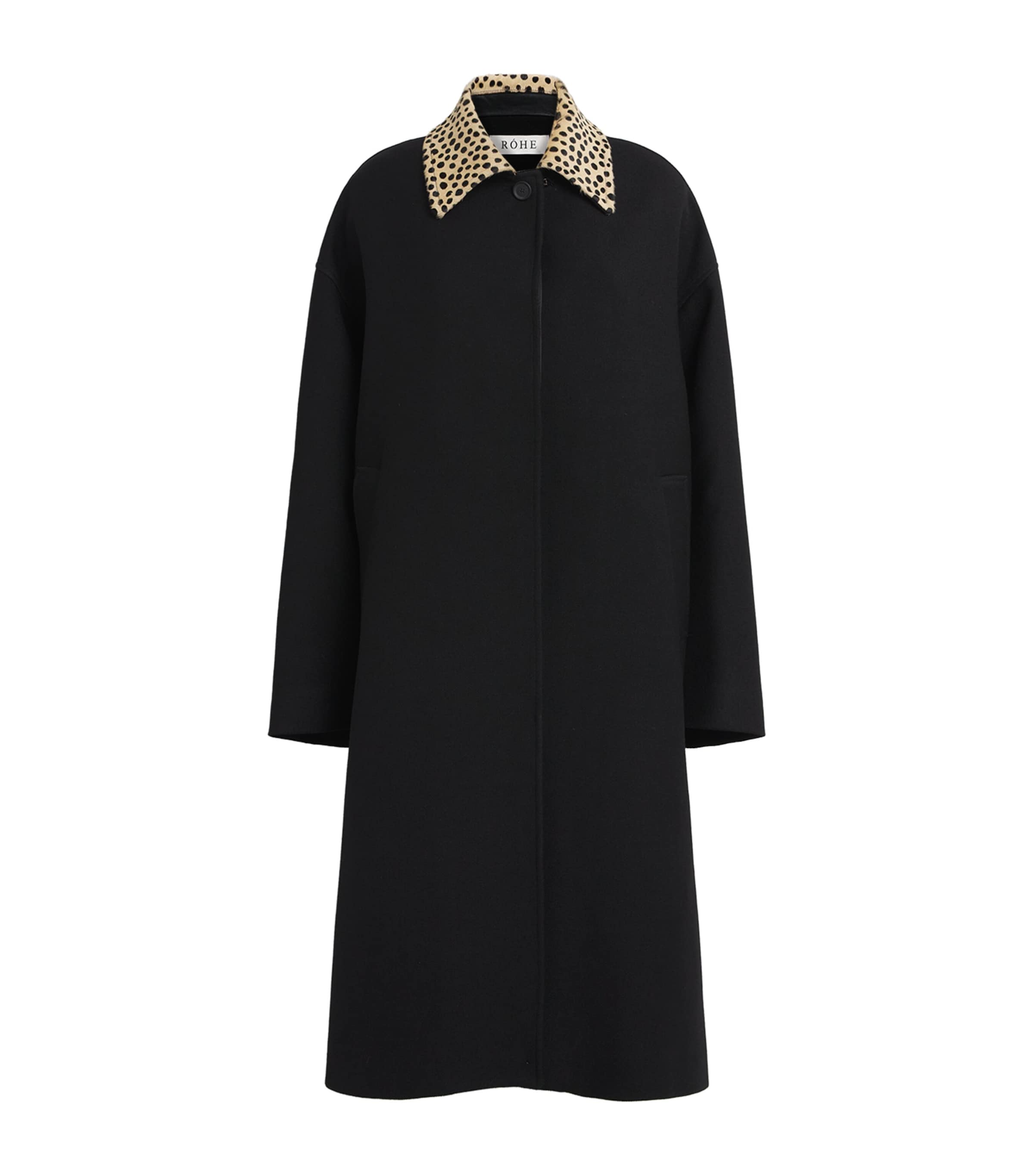 Róhe Womens Wool Cheetah-Collar Coat Black
