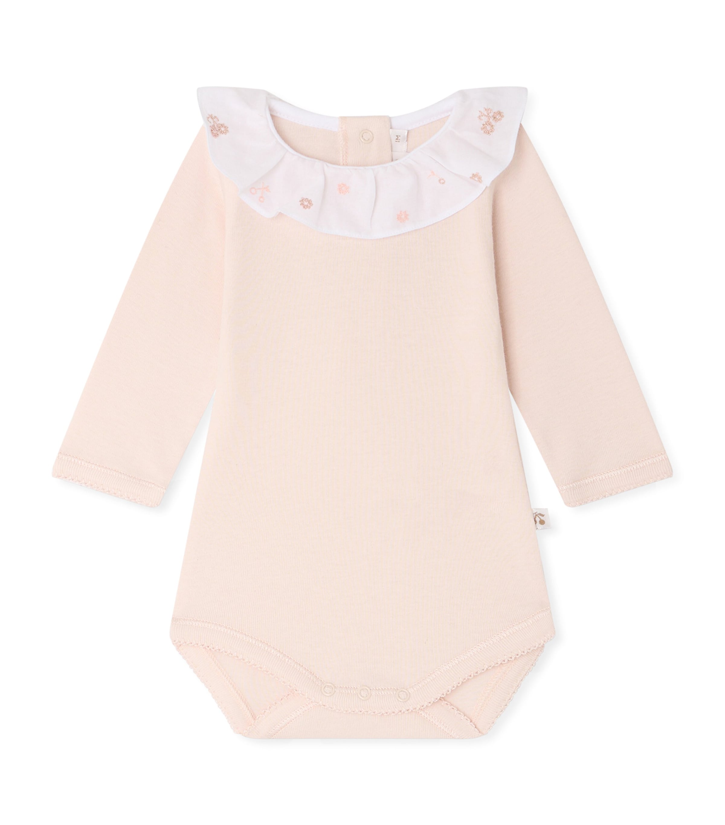 Bonpoint Organic Cotton Ruffled Bodysuit (1-24 Months) Rose Petale