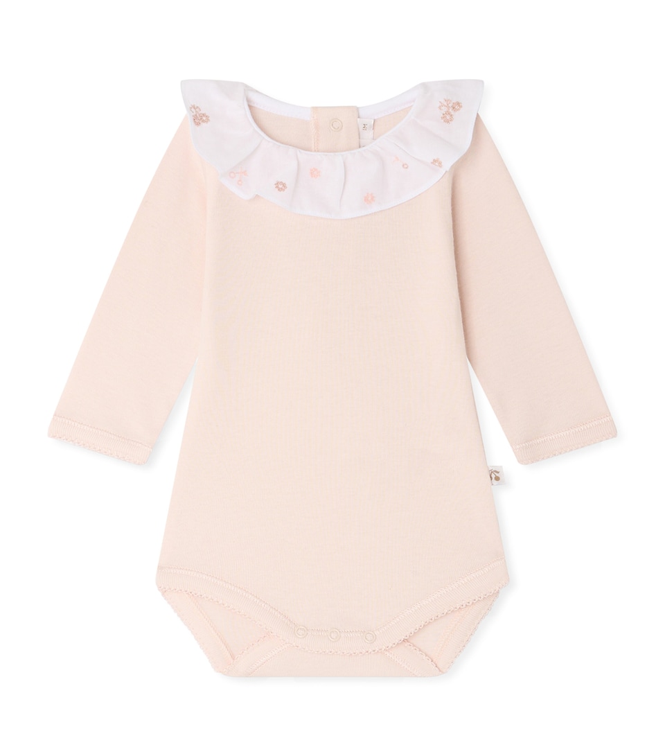 Bonpoint Organic Cotton Ruffled Bodysuit (1-24 Months) Rose Petale