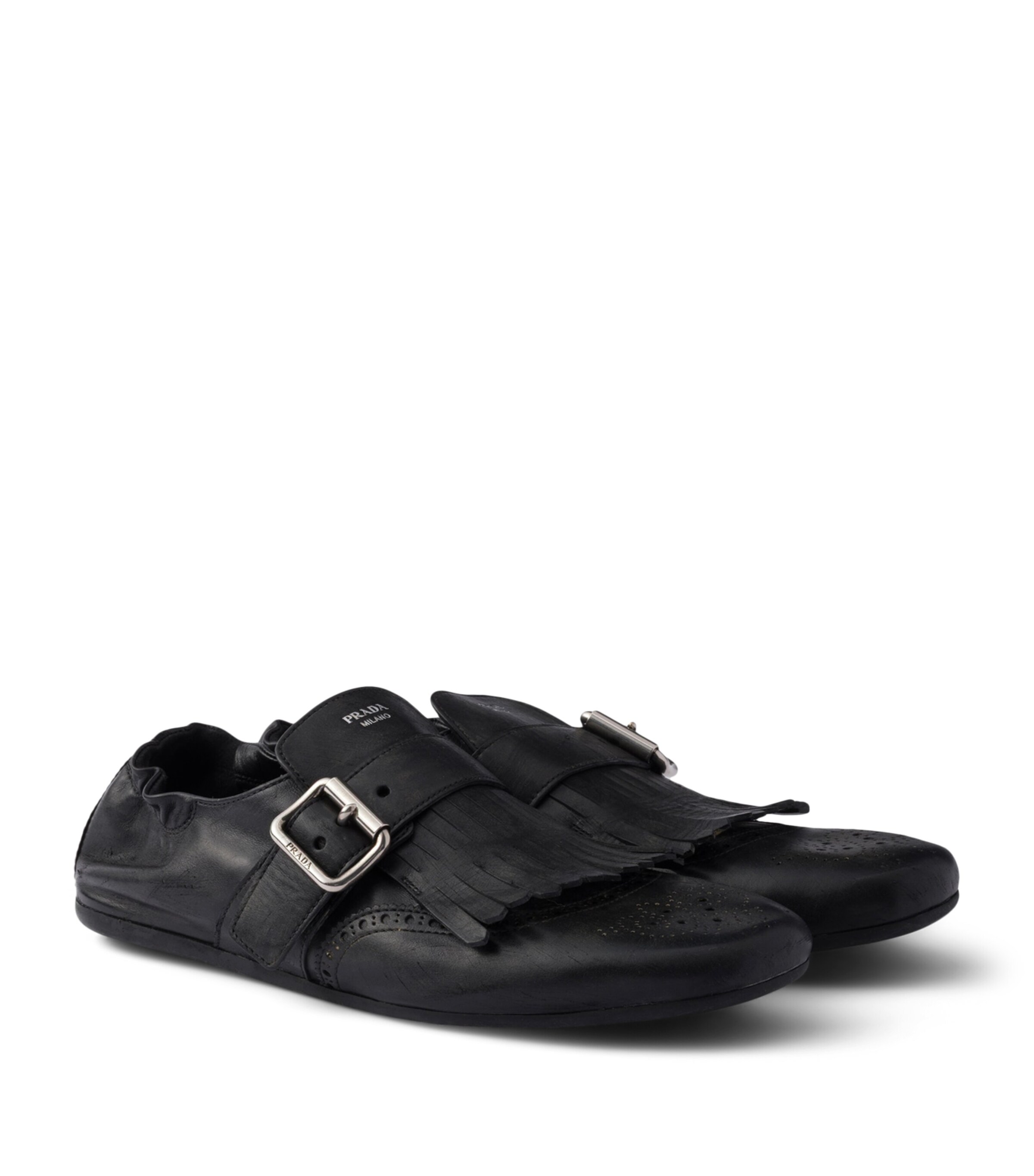 Leather Fringed Shuffle Loafers