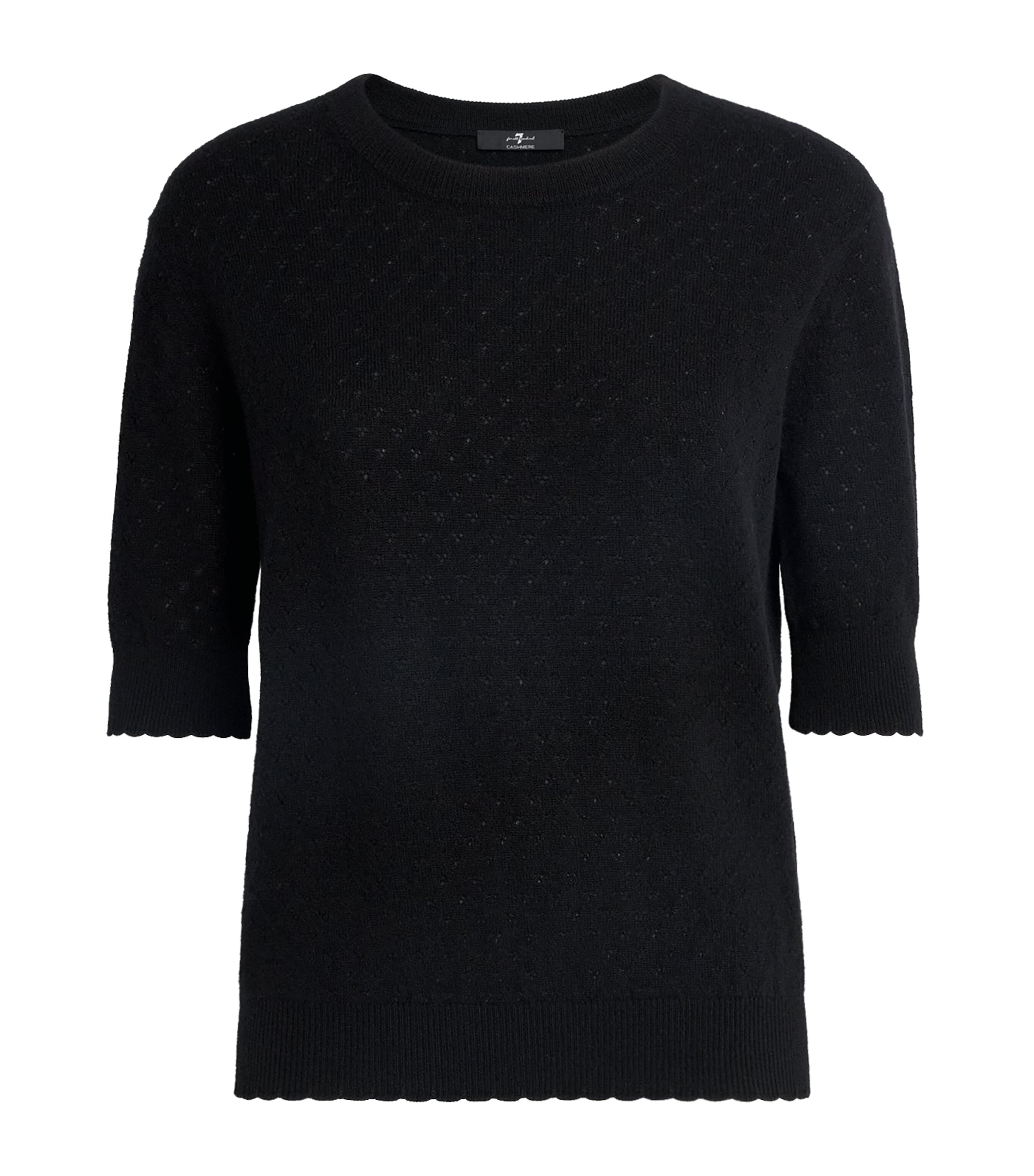 7 For All Mankind Womens Cashmere Pointelle Short-Sleeve Sweater Coal