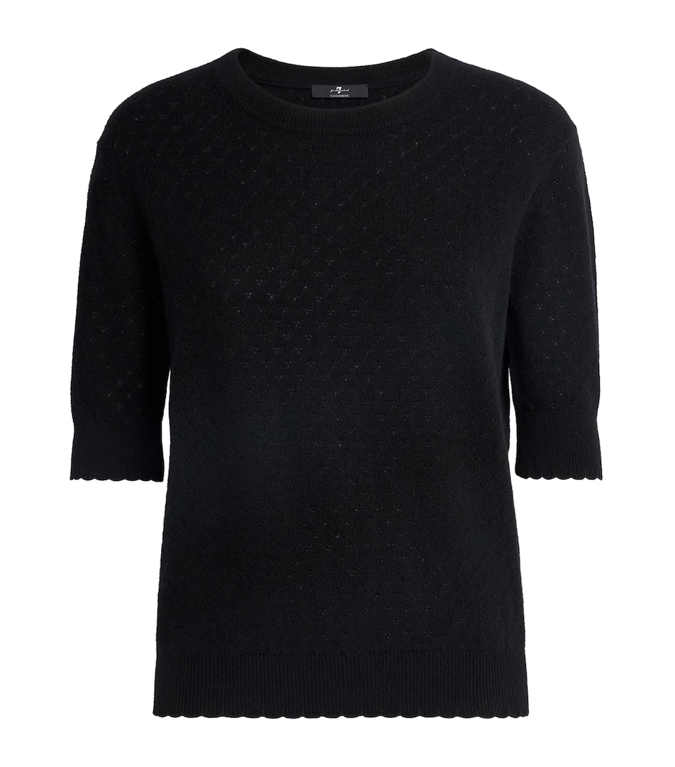 7 For All Mankind Womens Cashmere Pointelle Short-Sleeve Sweater Coal
