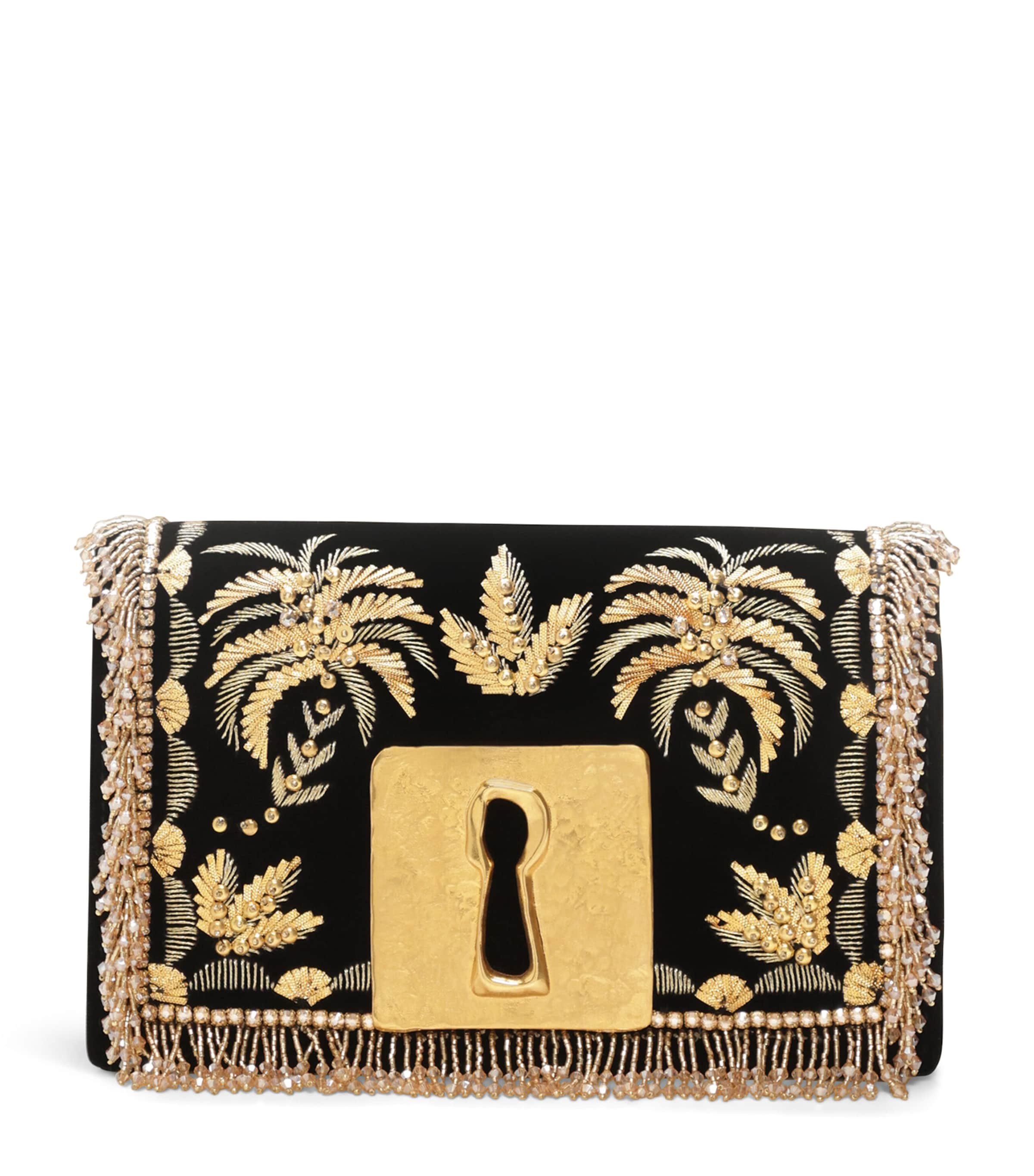 Velvet Embellished Bijoux Keyhole Clutch Bag