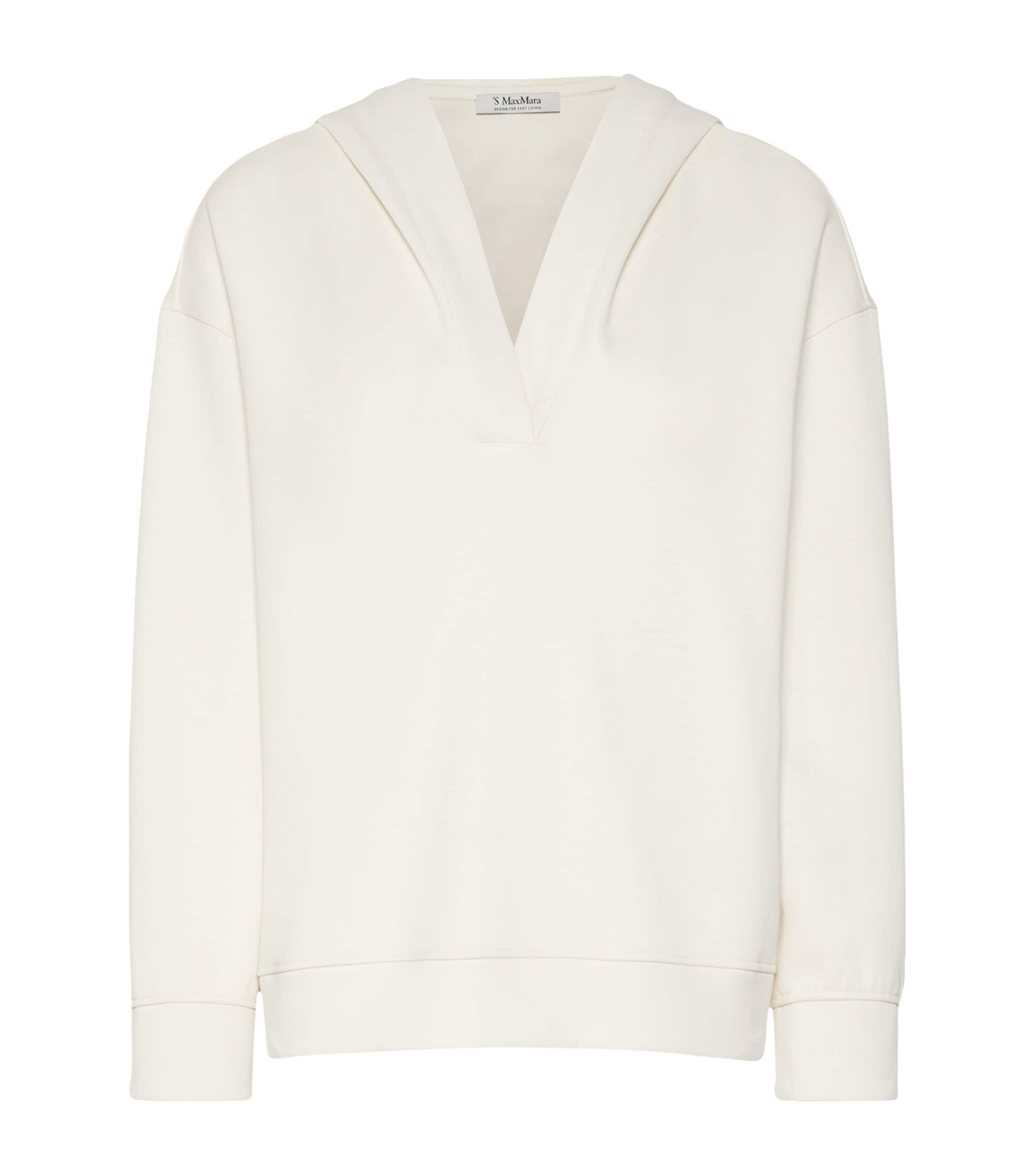 Max Mara Womens Hooded V-Neck Sweatshirt Natural