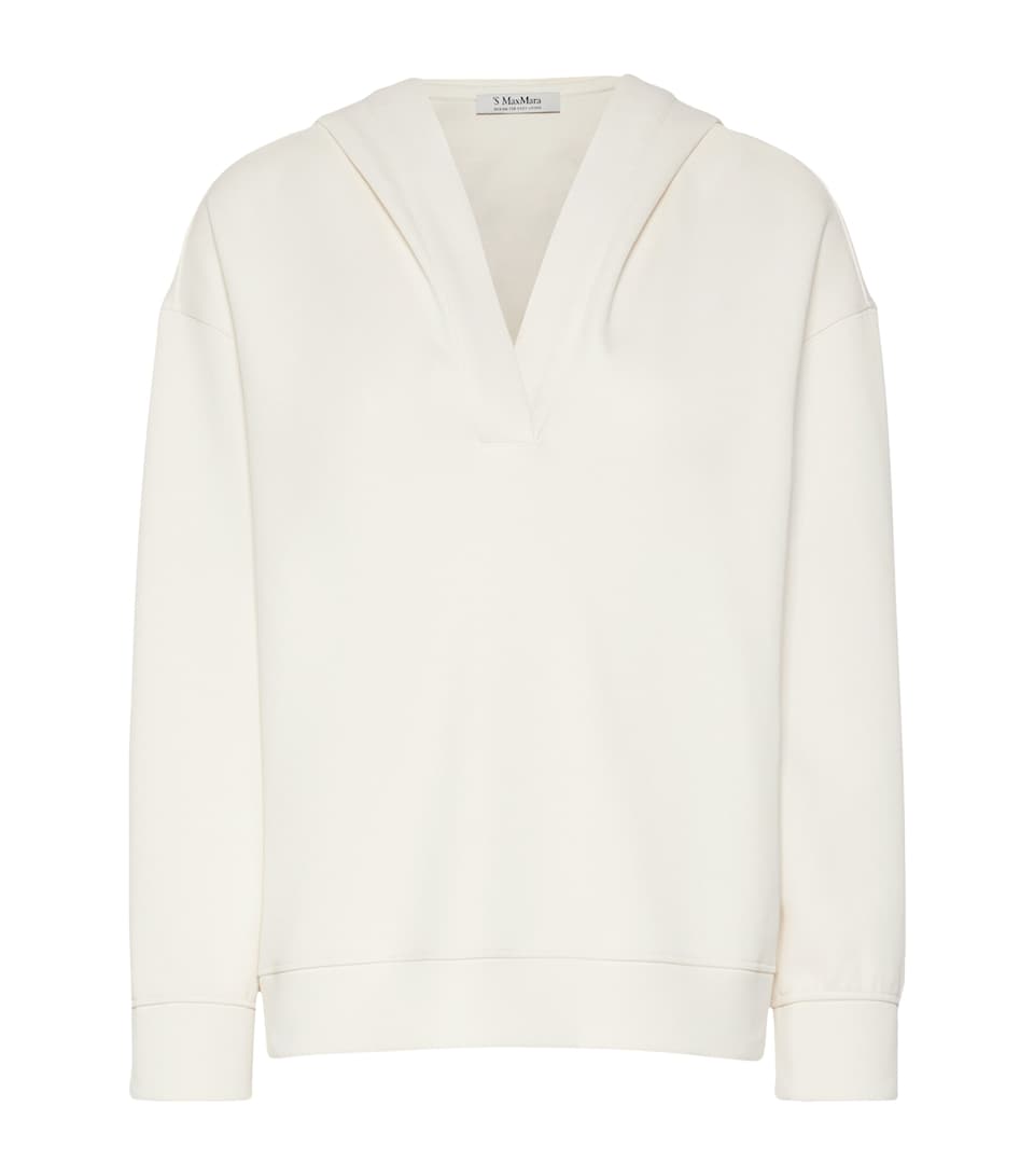 Max Mara Womens Hooded V-Neck Sweatshirt Natural