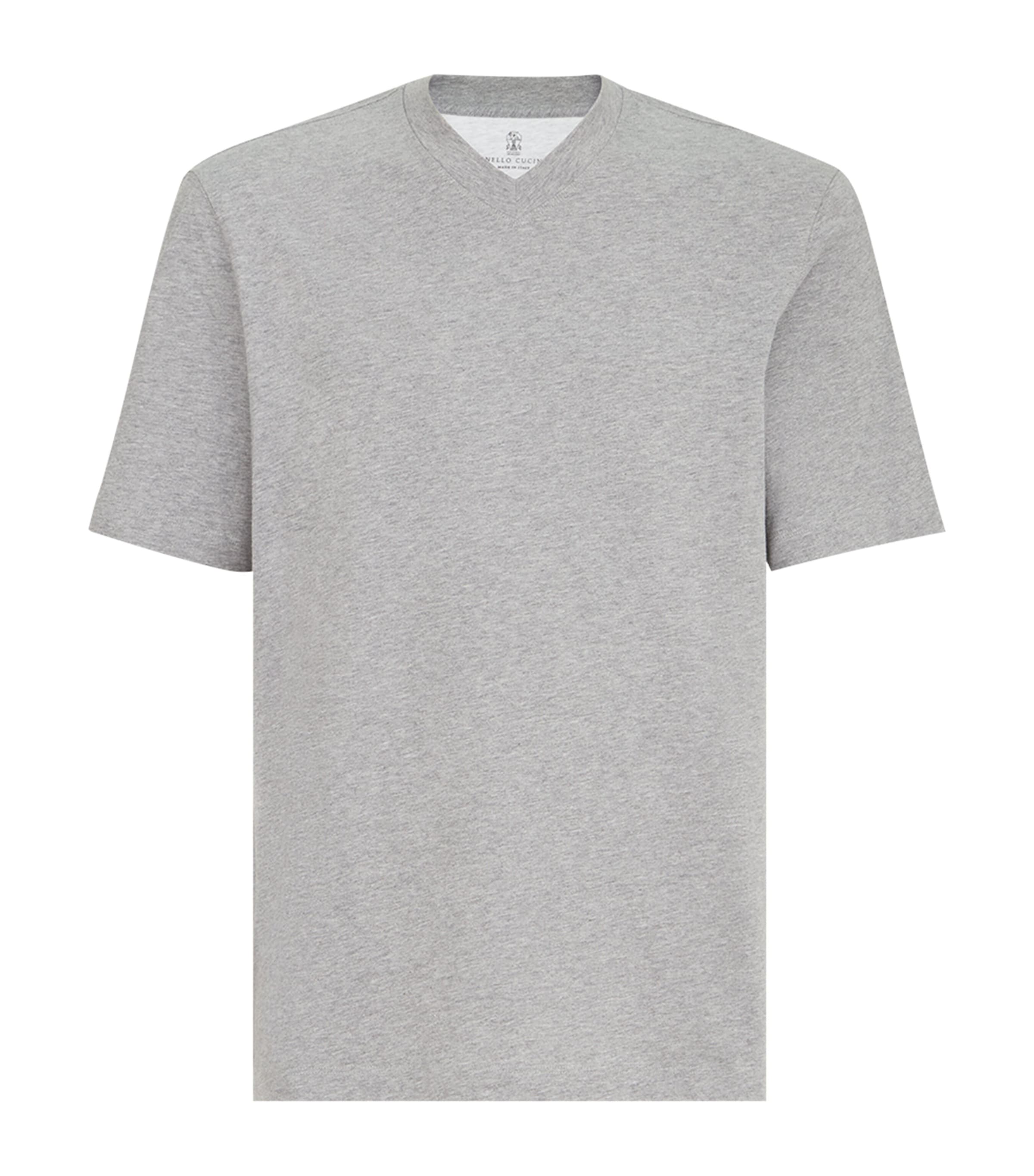 Brunello Cucinelli Mens Cotton V-Neck T-Shirt Grey