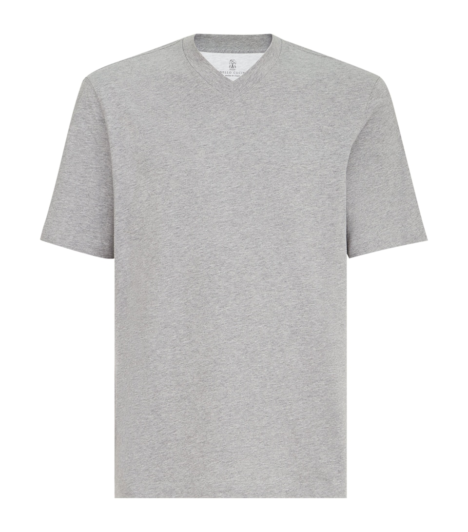 Brunello Cucinelli Mens Cotton V-Neck T-Shirt Grey