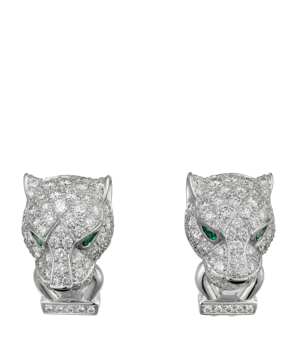 White Gold, Diamond, Emerald and Onyx Panthère de Cartier Earrings