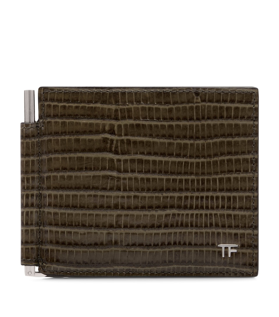 Croc-Embossed Leather T-Line Money Clip Wallet