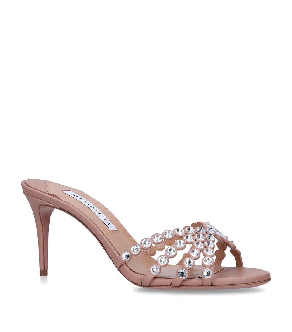 Aquazzura Embellished Tequila Mules 75 Pale Pink