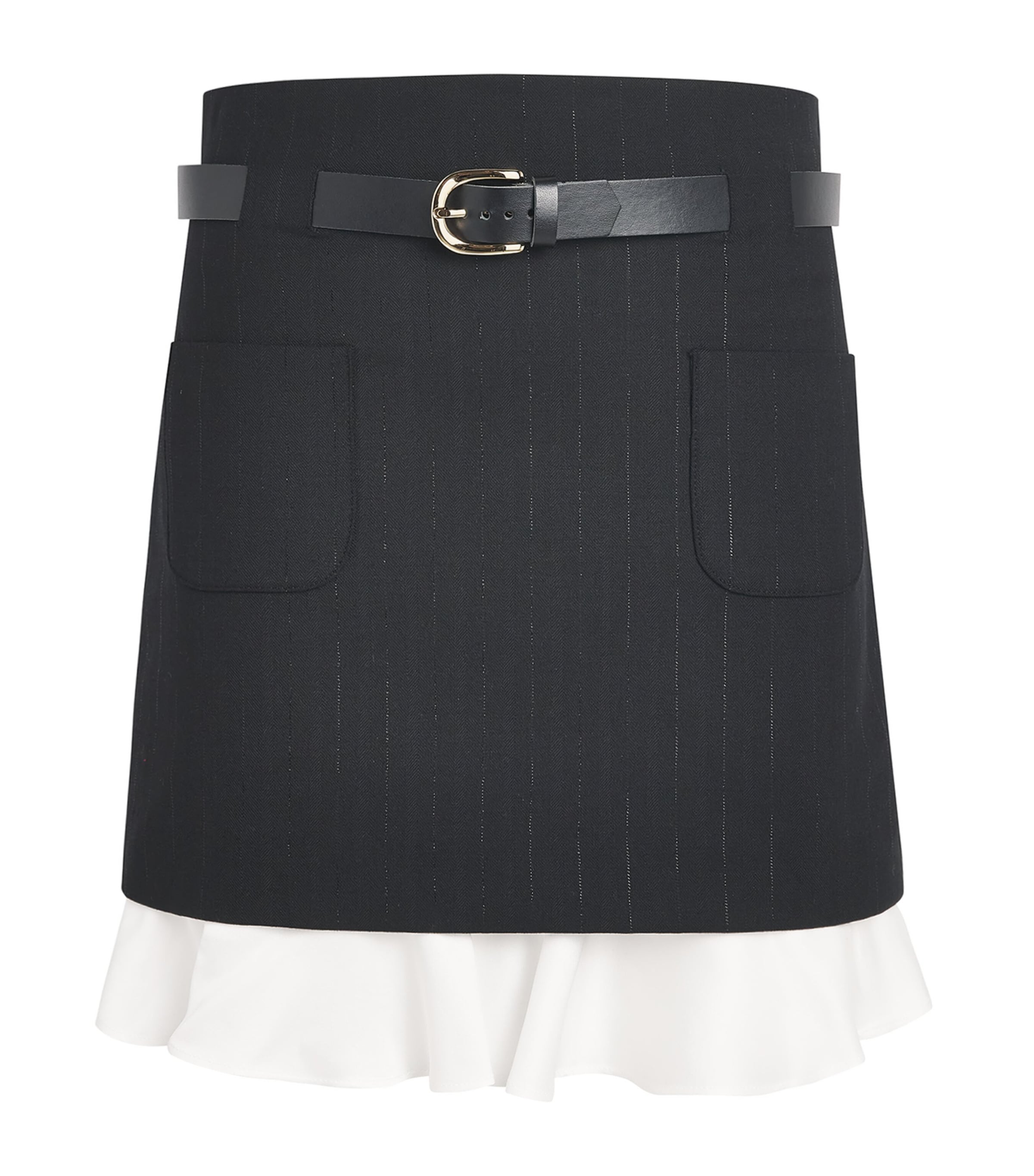 Sandro Paris Womens Pinstripe Belted Mini Skirt Black