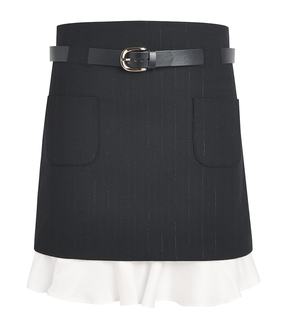Sandro Paris Womens Pinstripe Belted Mini Skirt Black