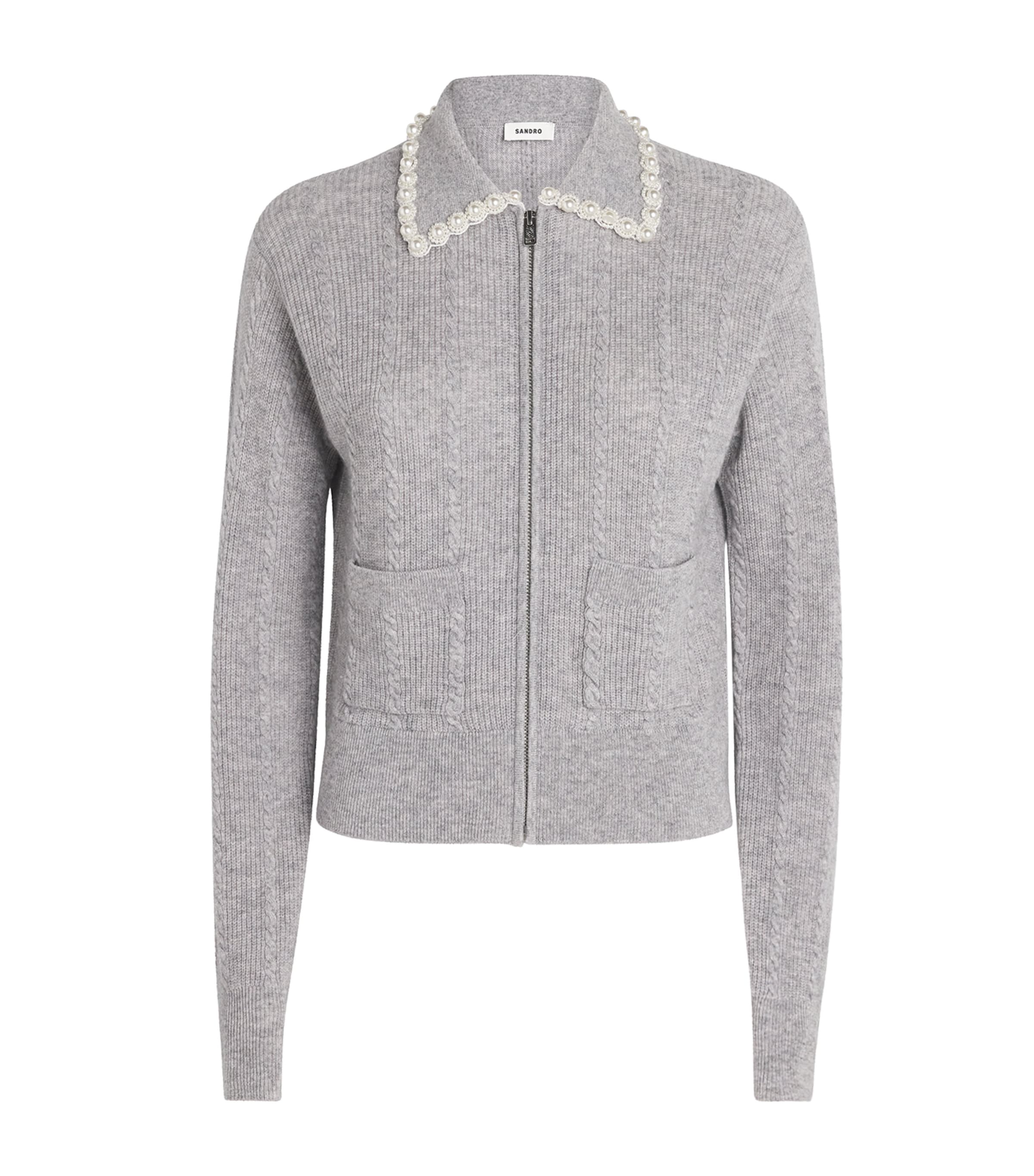 Wool-Cashmere Beaded-Collar Cardigan