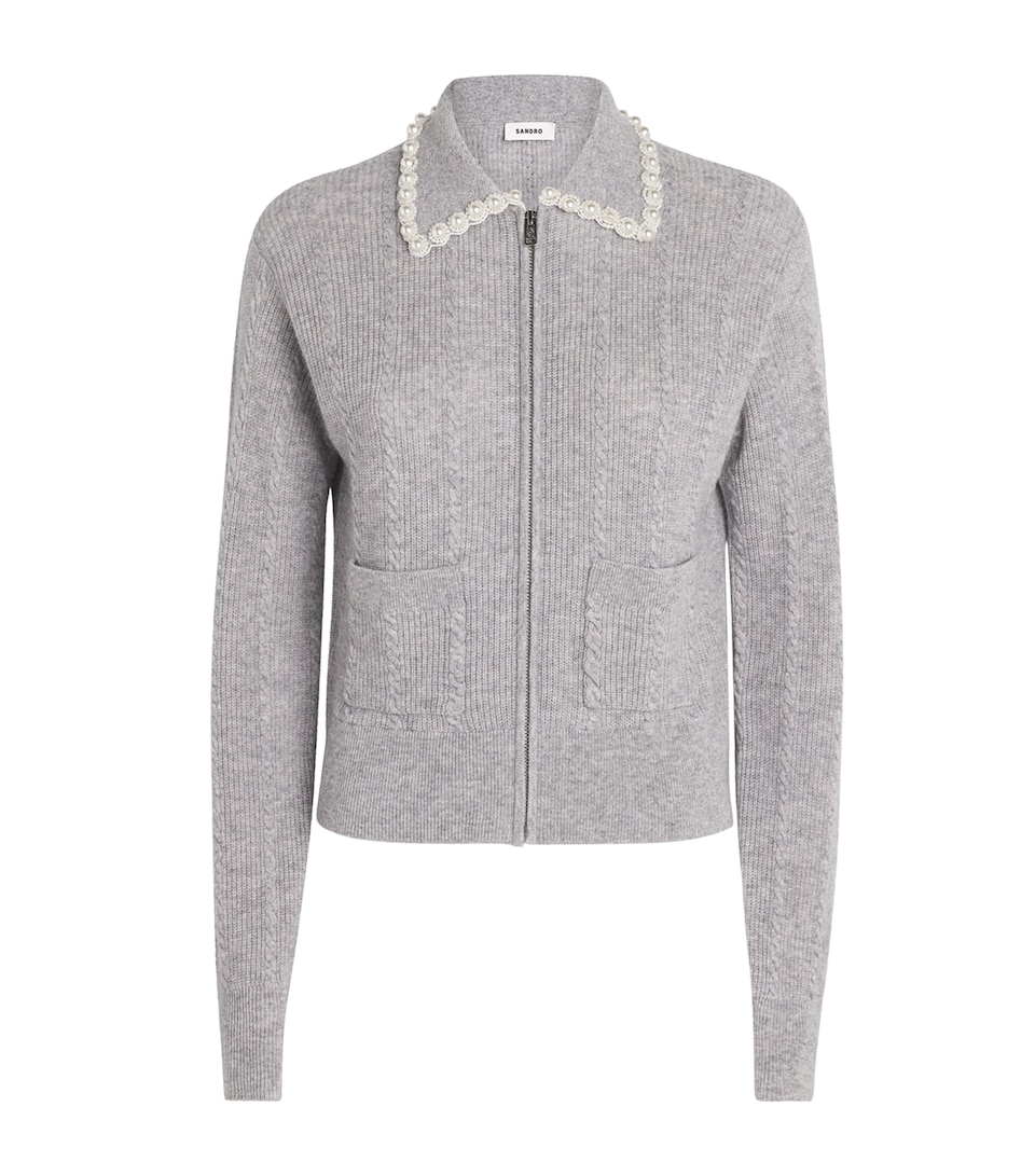 Wool-Cashmere Beaded-Collar Cardigan