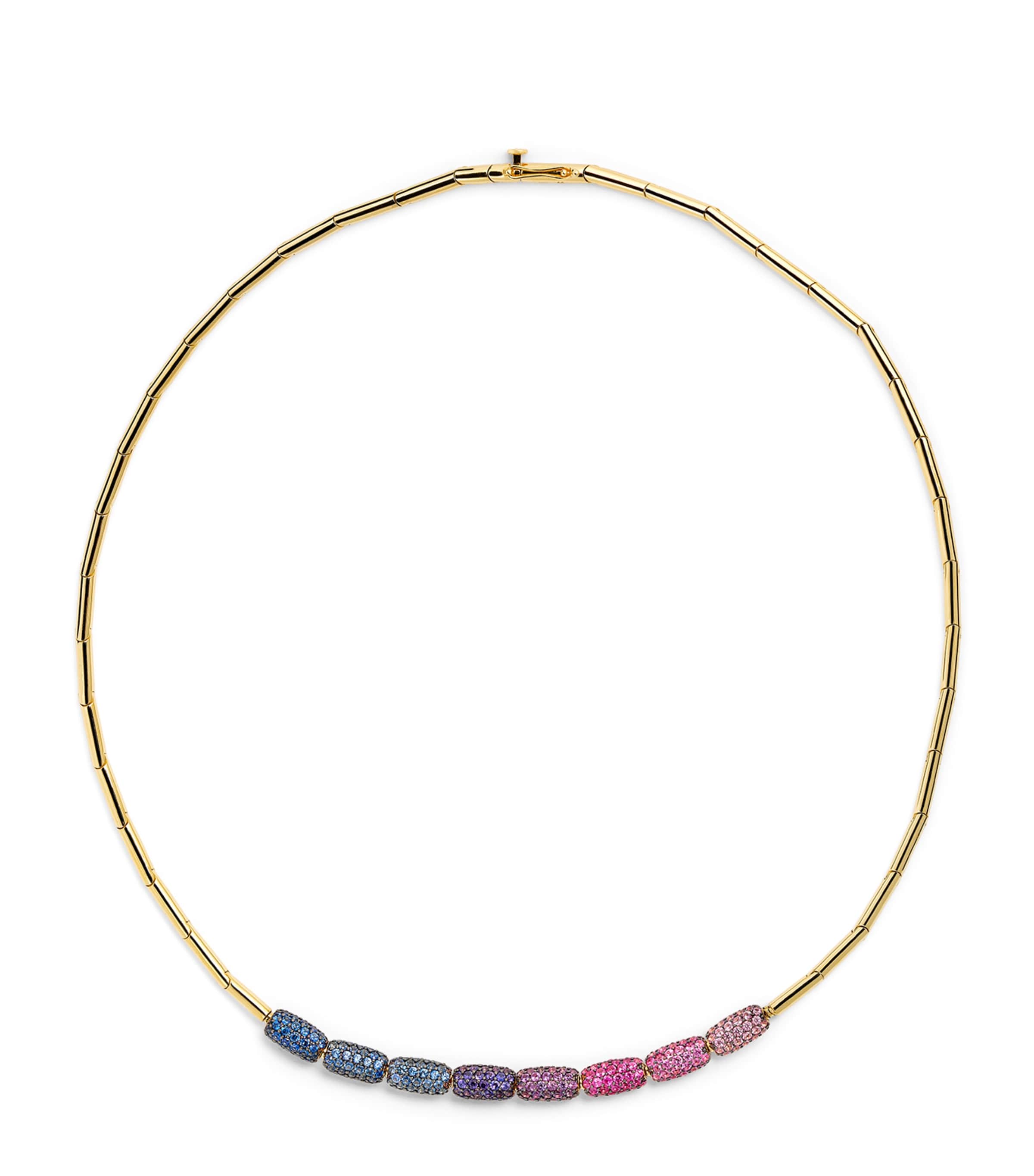 Yellow Gold and Sapphire Barrel Necklace