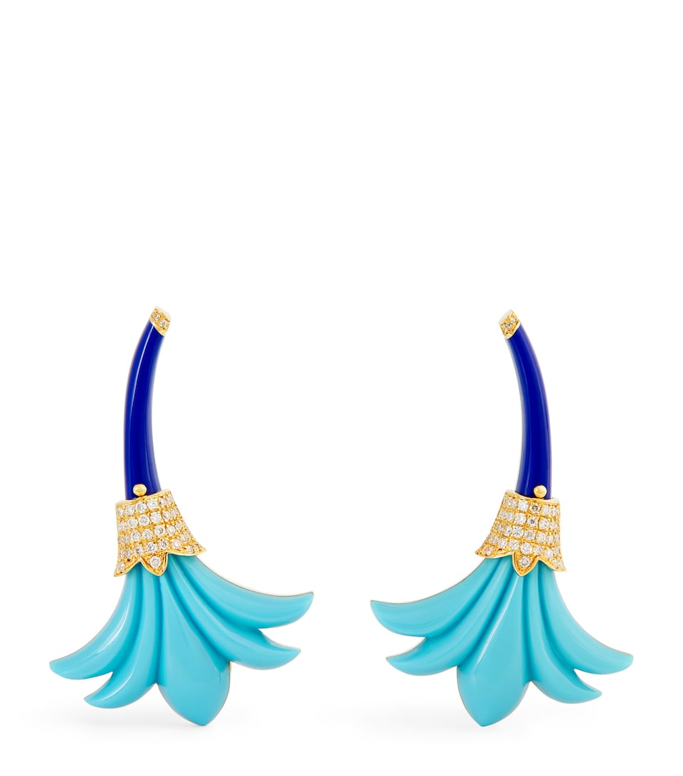 Yellow Gold, Diamond, Turquoise and Lapis Psychedeliah Earrings
