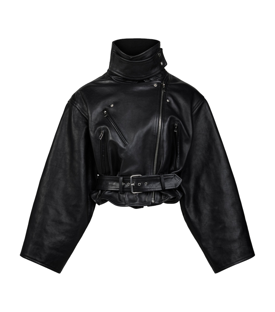 Alaïa Womens Leather Cropped Biker Jacket Noir Alaia
