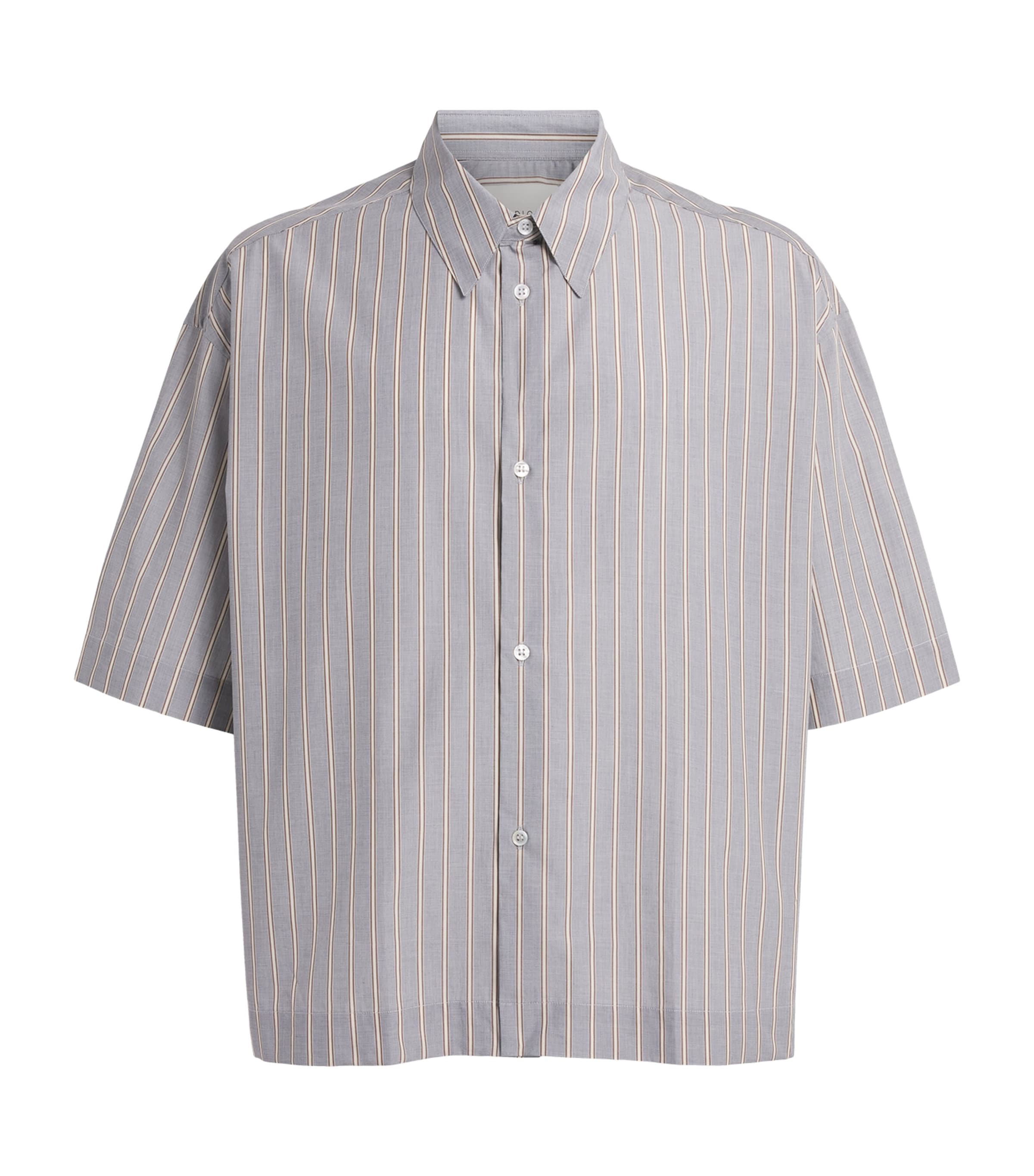 Studio Nicholson Mens Cotton Stripe Sanko Shirt Grey / Brown