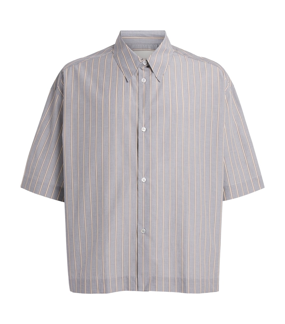 Studio Nicholson Mens Cotton Stripe Sanko Shirt Grey / Brown