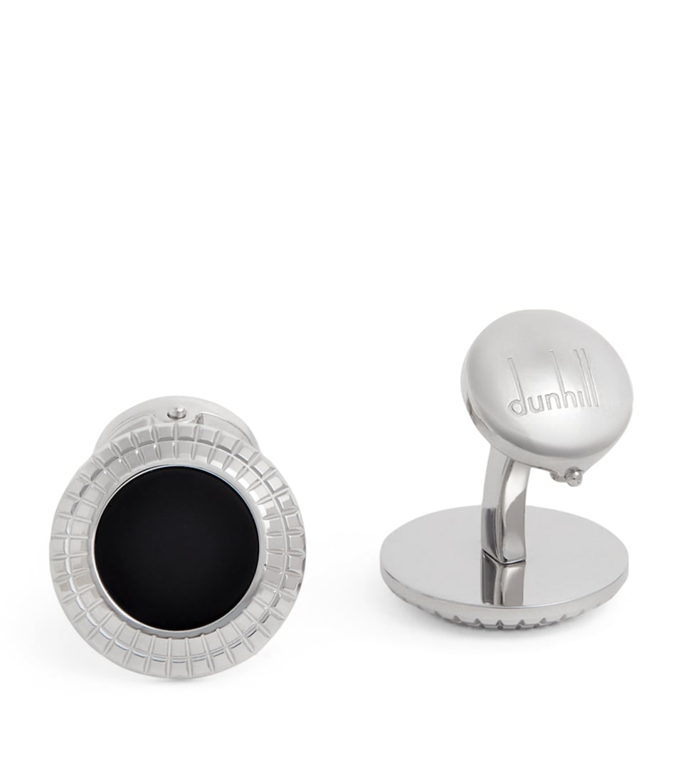 Silver and Onyx Hobnail Coin Cufflinks