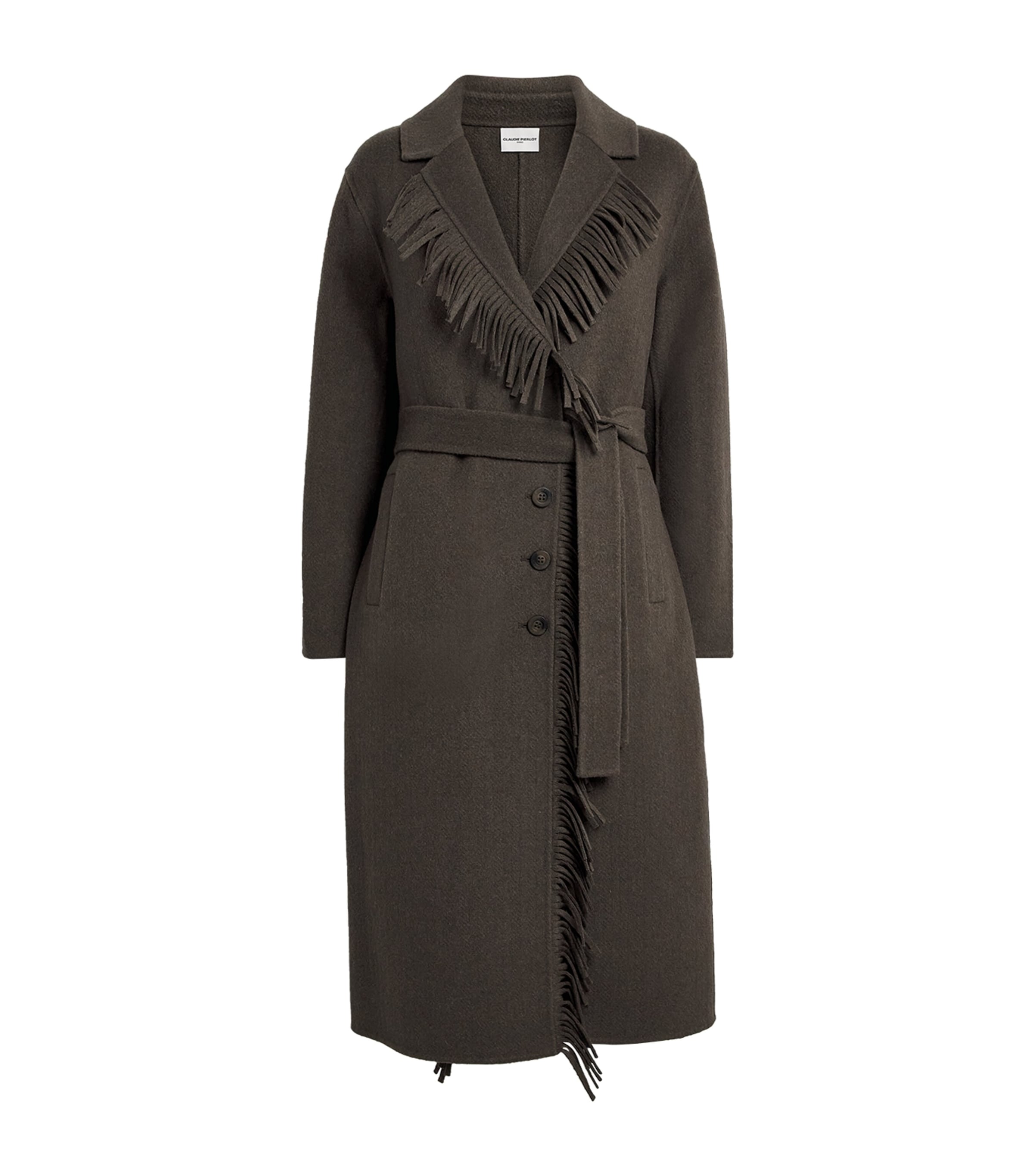 Wool-Blend Belted Fringe Coat