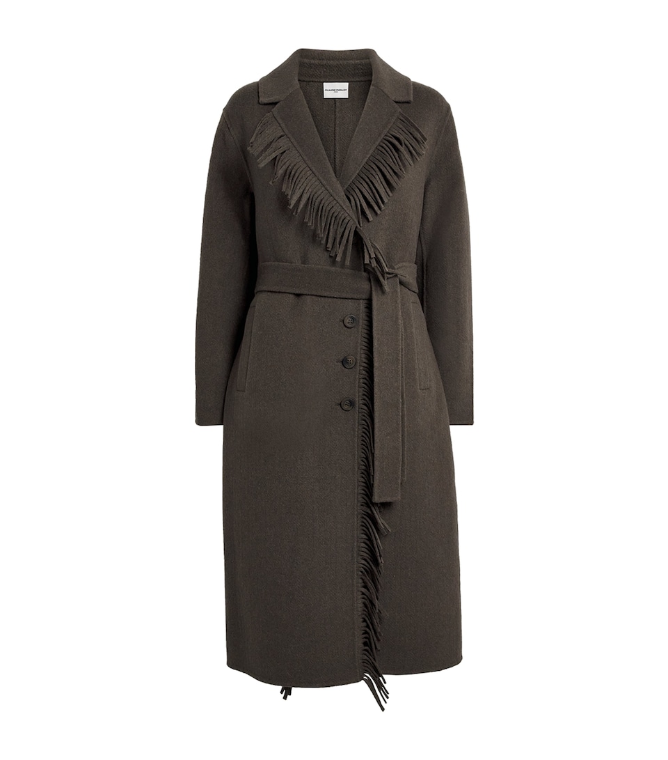 Wool-Blend Belted Fringe Coat