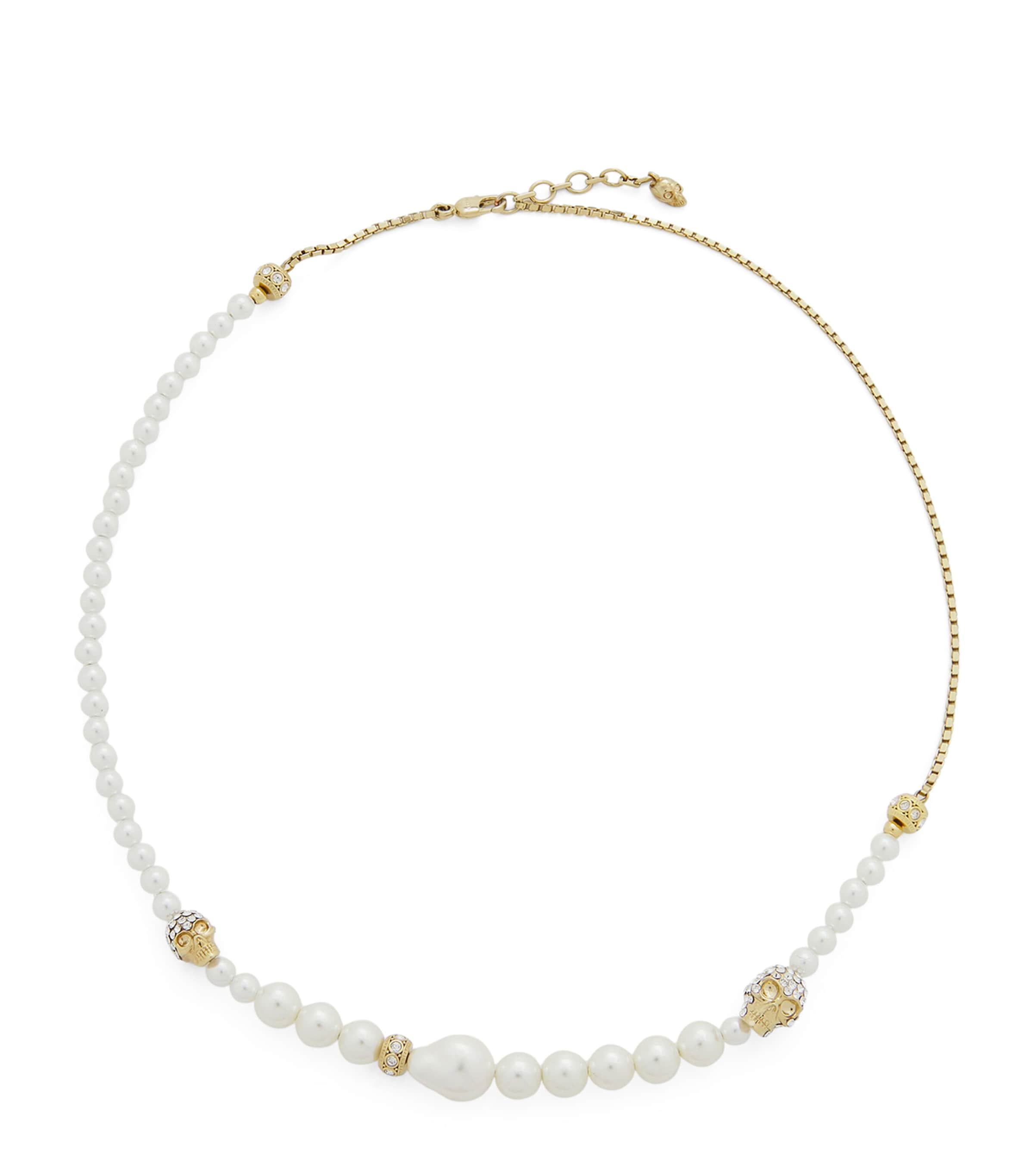 Faux Pearl and Skull Necklace